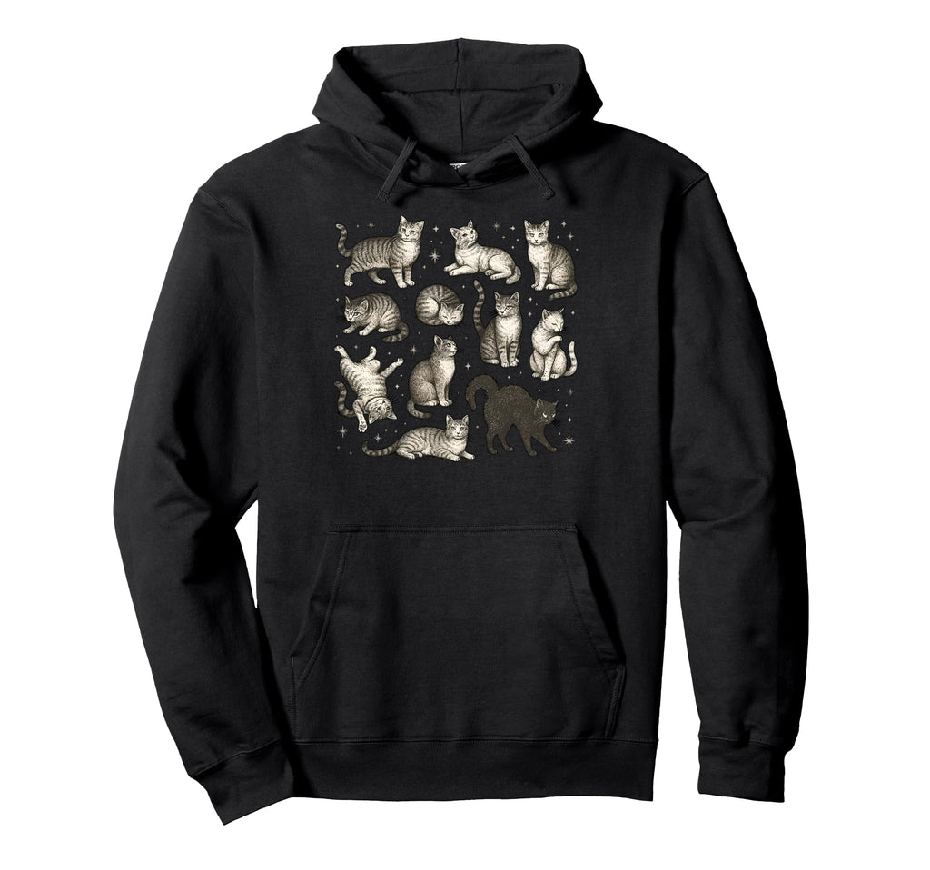 Cat Tattoo Stars And Multiple Poses Hoodie - Unique Graphic for Adults - T-Shirt, Sweatshirt, Hoodie