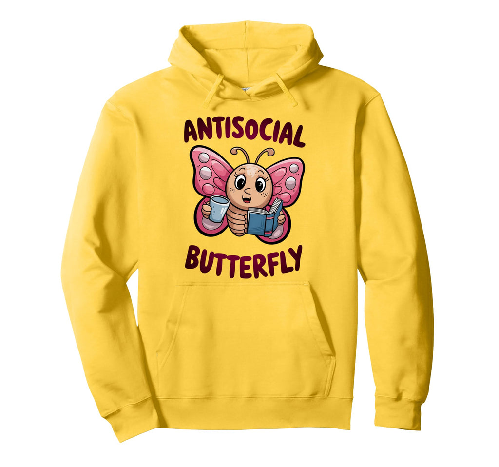 Groovy Anti Social Butterfly Ironic Hoodie - Aesthetic Graphic Men Women - T-Shirt, Sweatshirt, Hoodie