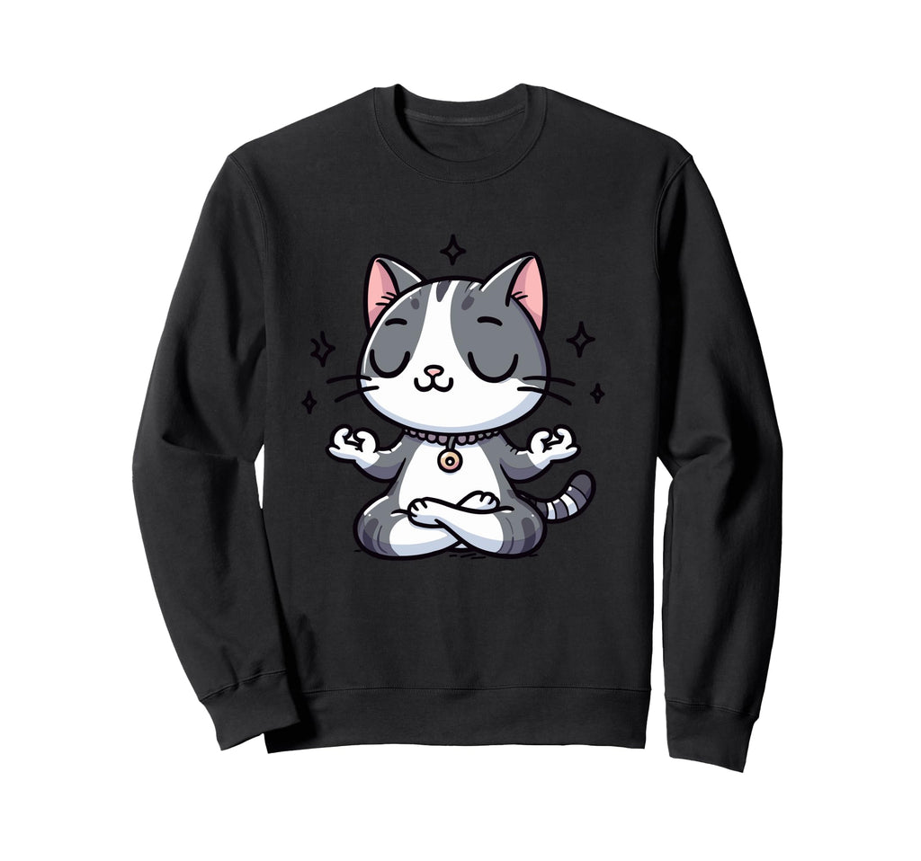 Meditation Cat Yoga Pose Relaxing Sweatshirt - Custom Art Print Men Women - T-Shirt, Sweatshirt, Hoodie