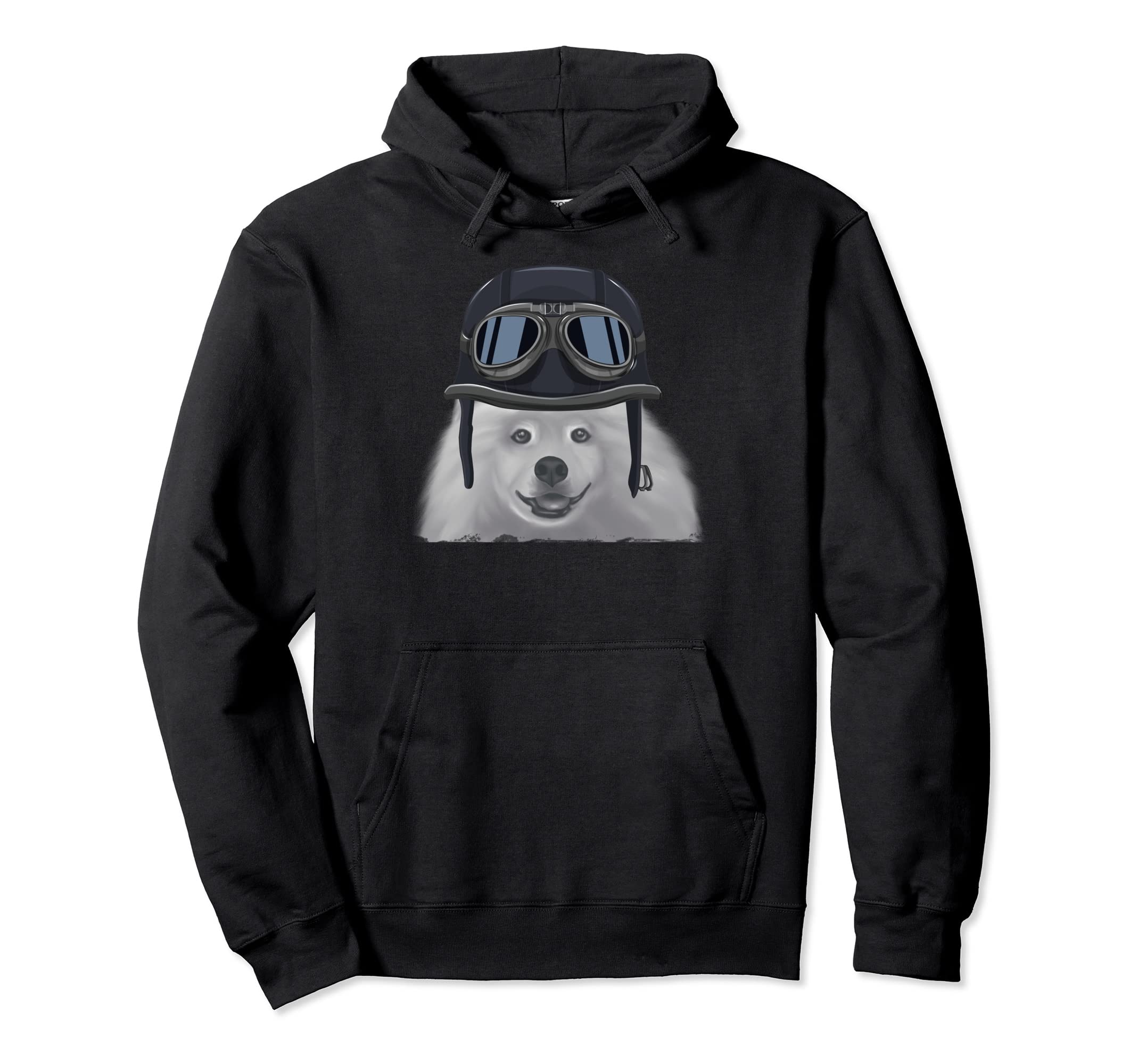 Samoyed Wearing Motorcycle Helmet Hoodie - Fun Novelty Design Men Women - T-Shirt, Sweatshirt, Hoodie