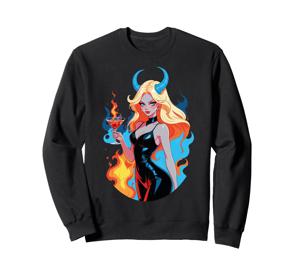 Edgy Fiery Pinup Devilish Horns Bold Sweatshirt - Graphic Print Men Women - T-Shirt, Sweatshirt, Hoodie