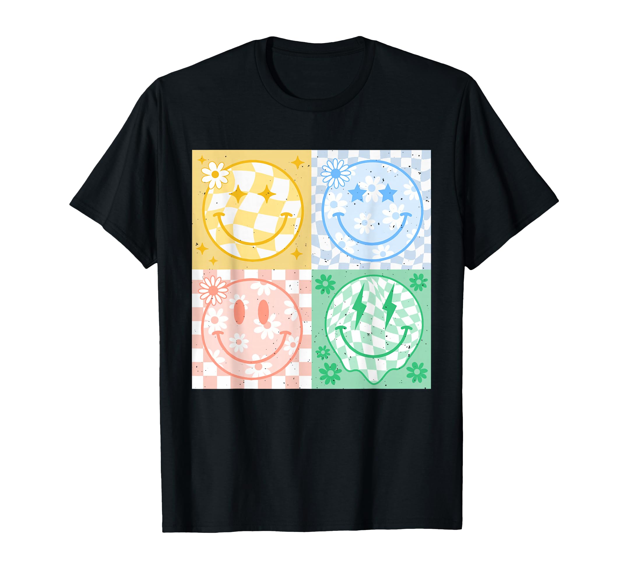 Checkered Pattern Flower Smile Face T-Shirt - Casual Everyday Wear Unisex - T-Shirt, Sweatshirt, Hoodie