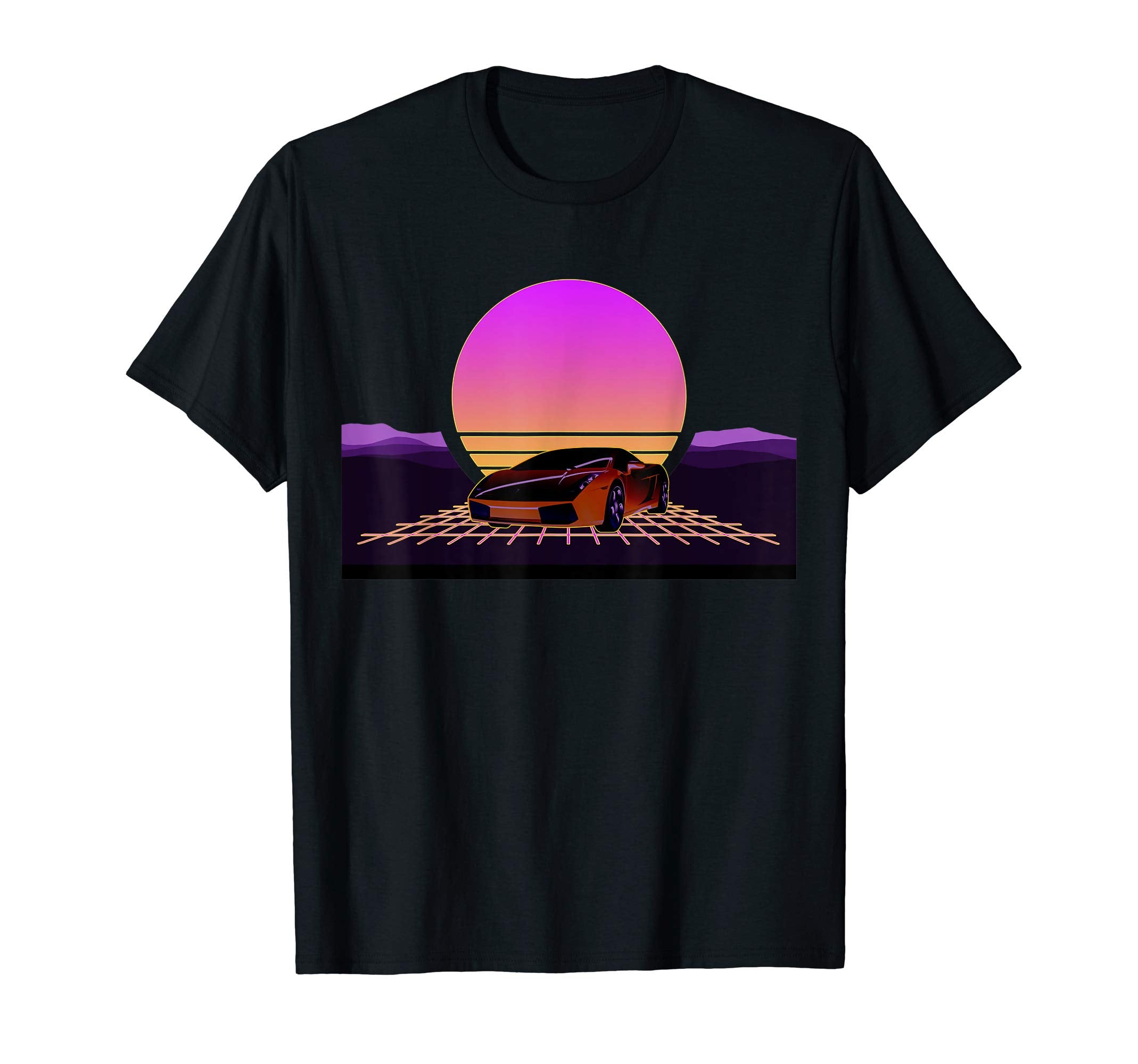 80S Car Digital Sunset Synthwave Outrun T-Shirt - Graphic Print for Adults - T-Shirt, Sweatshirt, Hoodie