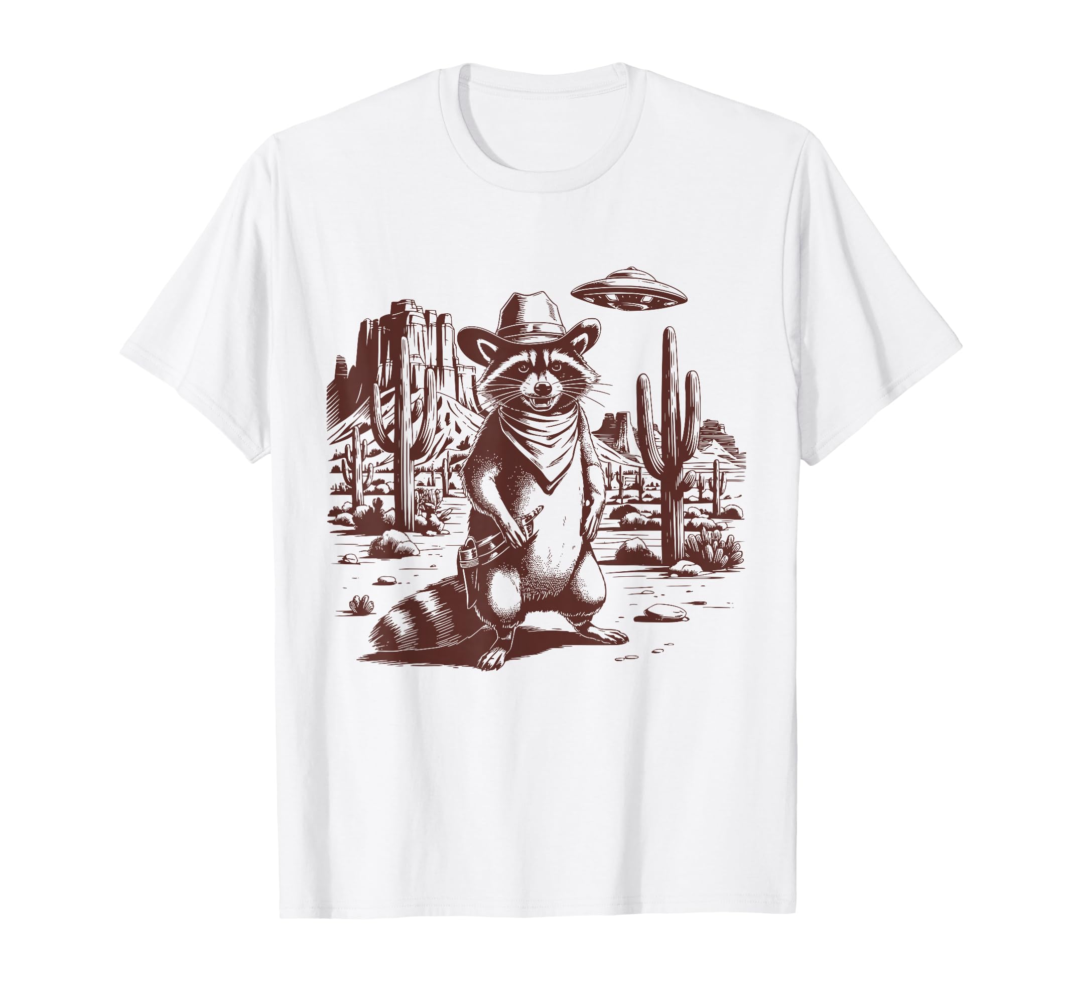 Raccoon Ufo Western Alien 90S Cowboy T-Shirt - Graphic Print for Adults - T-Shirt, Sweatshirt, Hoodie