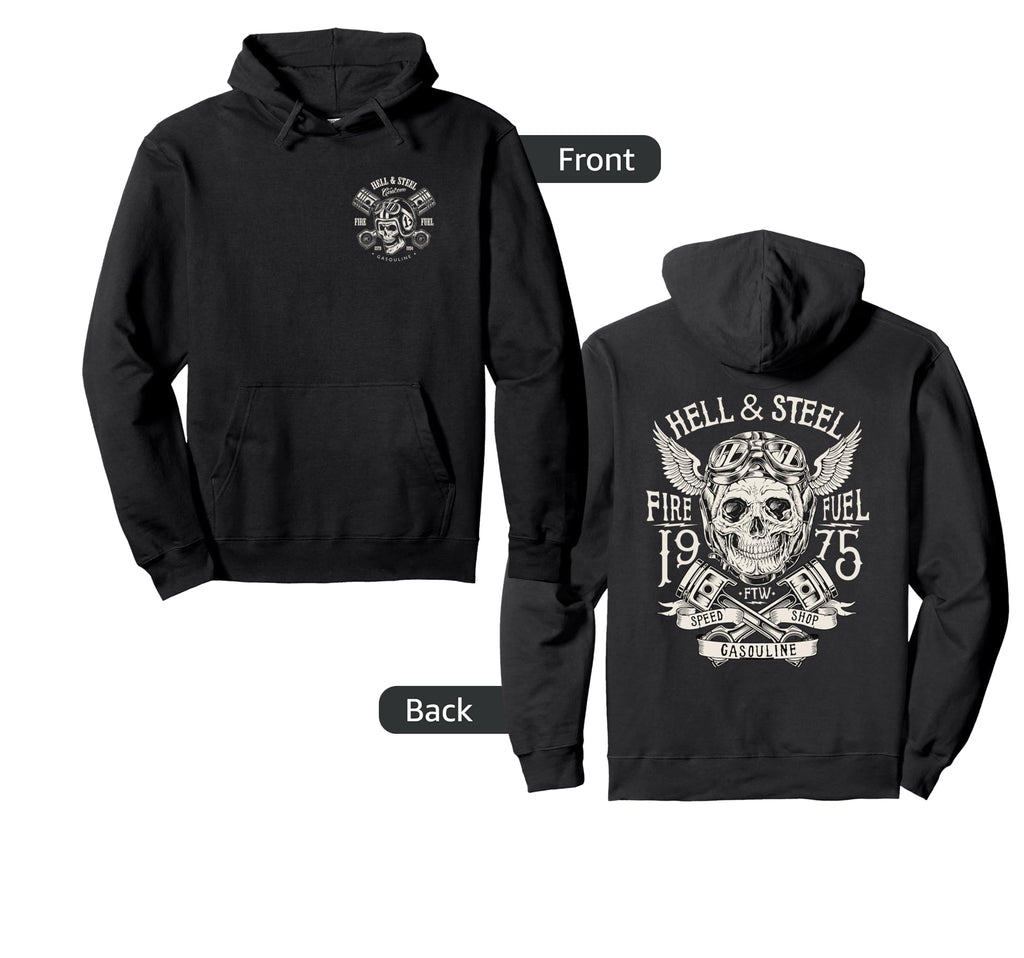 2 Sided Hell And Steel Skull Hoodie - Casual Everyday Wear for Adults - T-Shirt, Sweatshirt, Hoodie