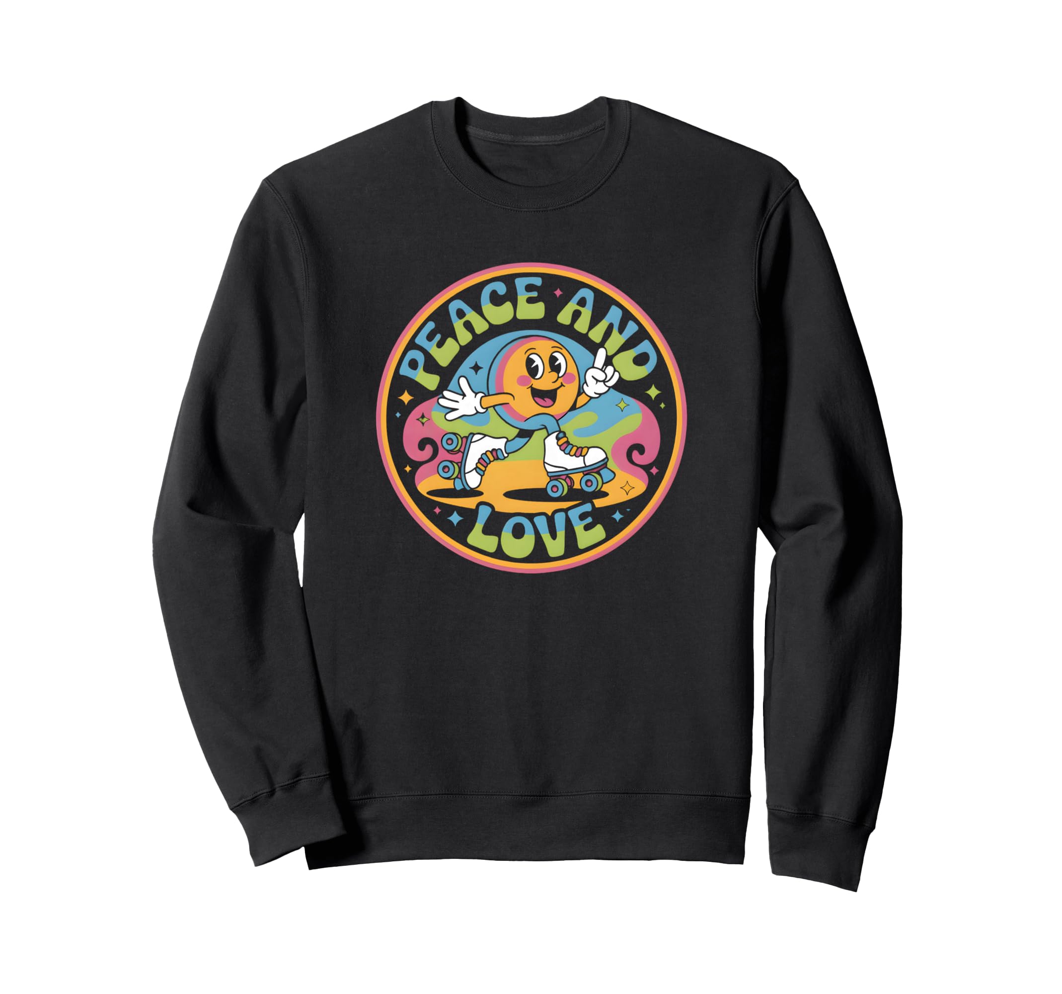Peace And Love Roller Skating 1970S Sweatshirt - Graphic Print for Adults - T-Shirt, Sweatshirt, Hoodie