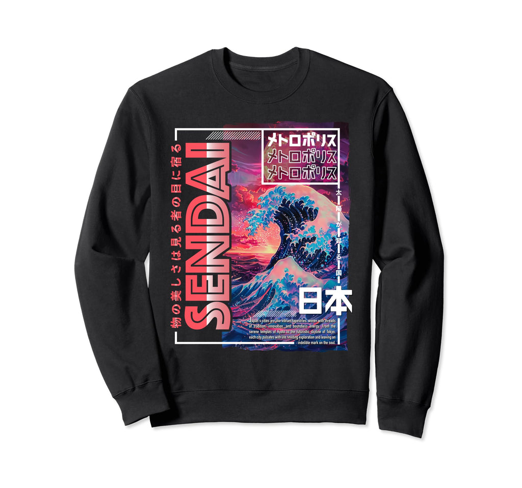 Sendai City 80S Synthwave Sweatshirt - Fun Novelty Design Men Women - T-Shirt, Sweatshirt, Hoodie