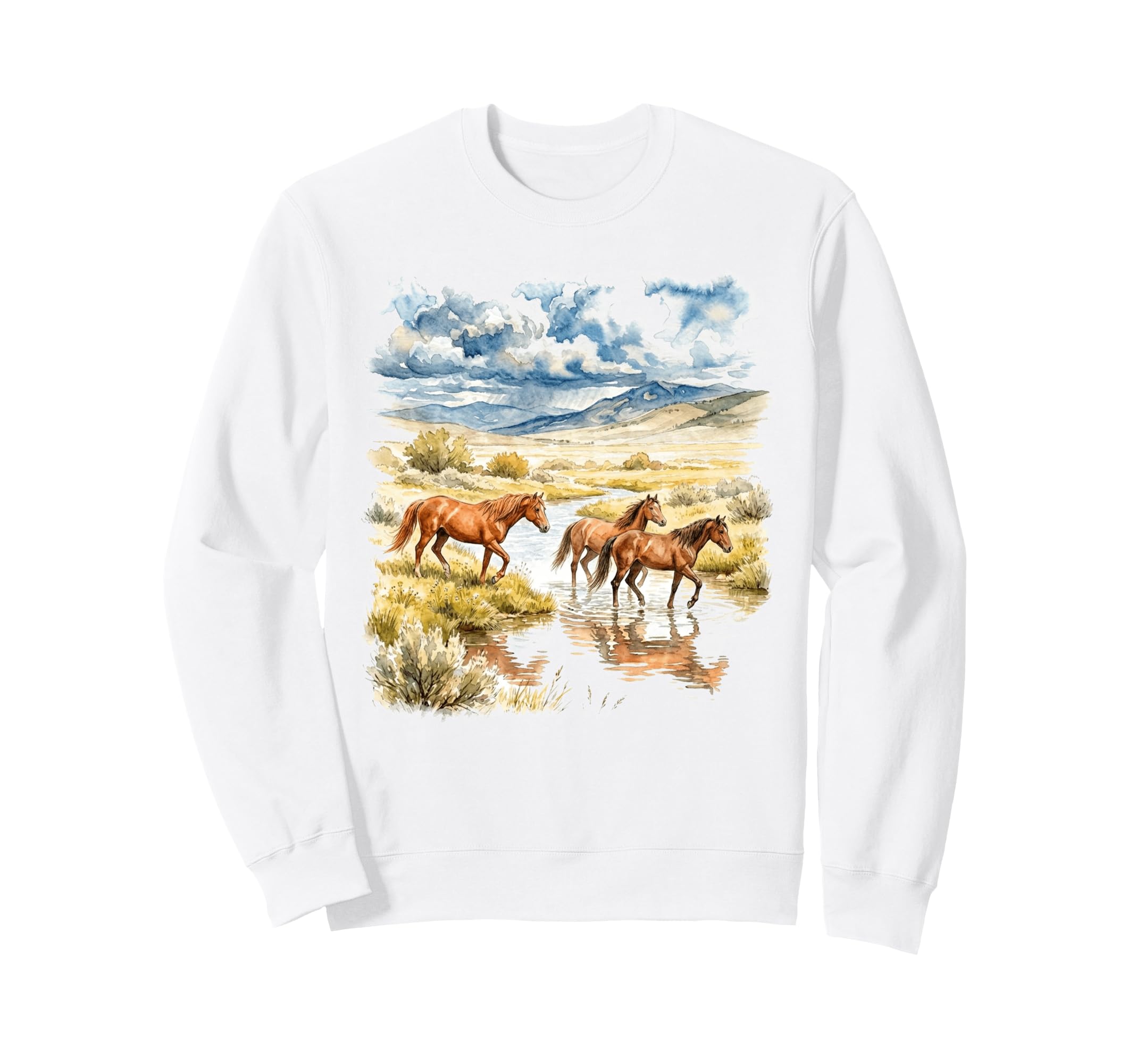 Horse Scenic Western Watercolor 90S Sweatshirt - Aesthetic Graphic Unisex - T-Shirt, Sweatshirt, Hoodie