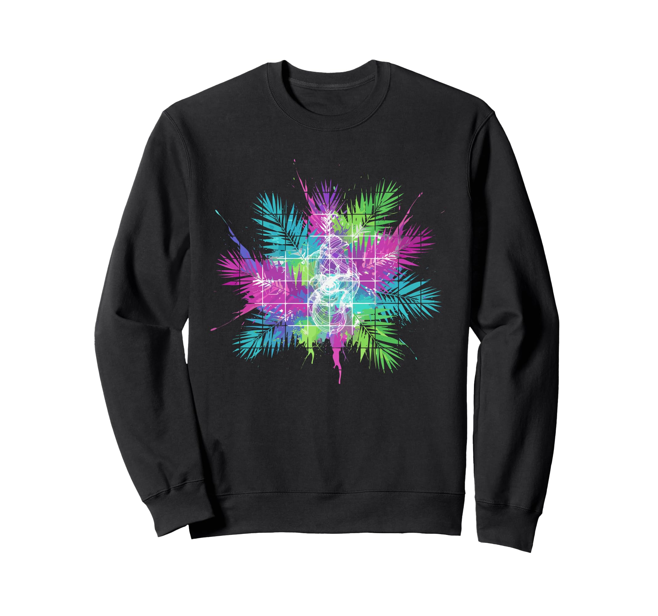Synthwave Tropical Palm Leaves Color Sweatshirt - Graphic Print for Adults - T-Shirt, Sweatshirt, Hoodie