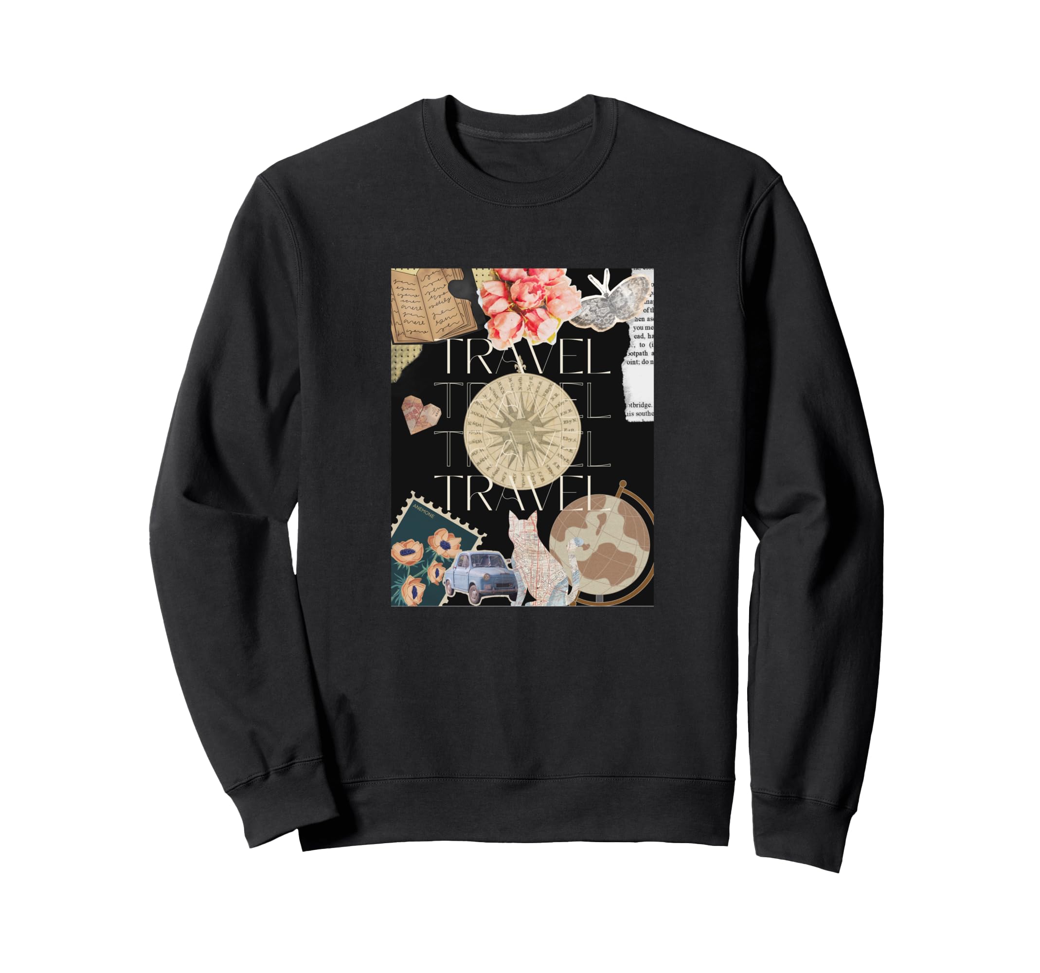 Pretty Travel Cats Flowers Map Sweatshirt - Minimalist Print for Adults - T-Shirt, Sweatshirt, Hoodie