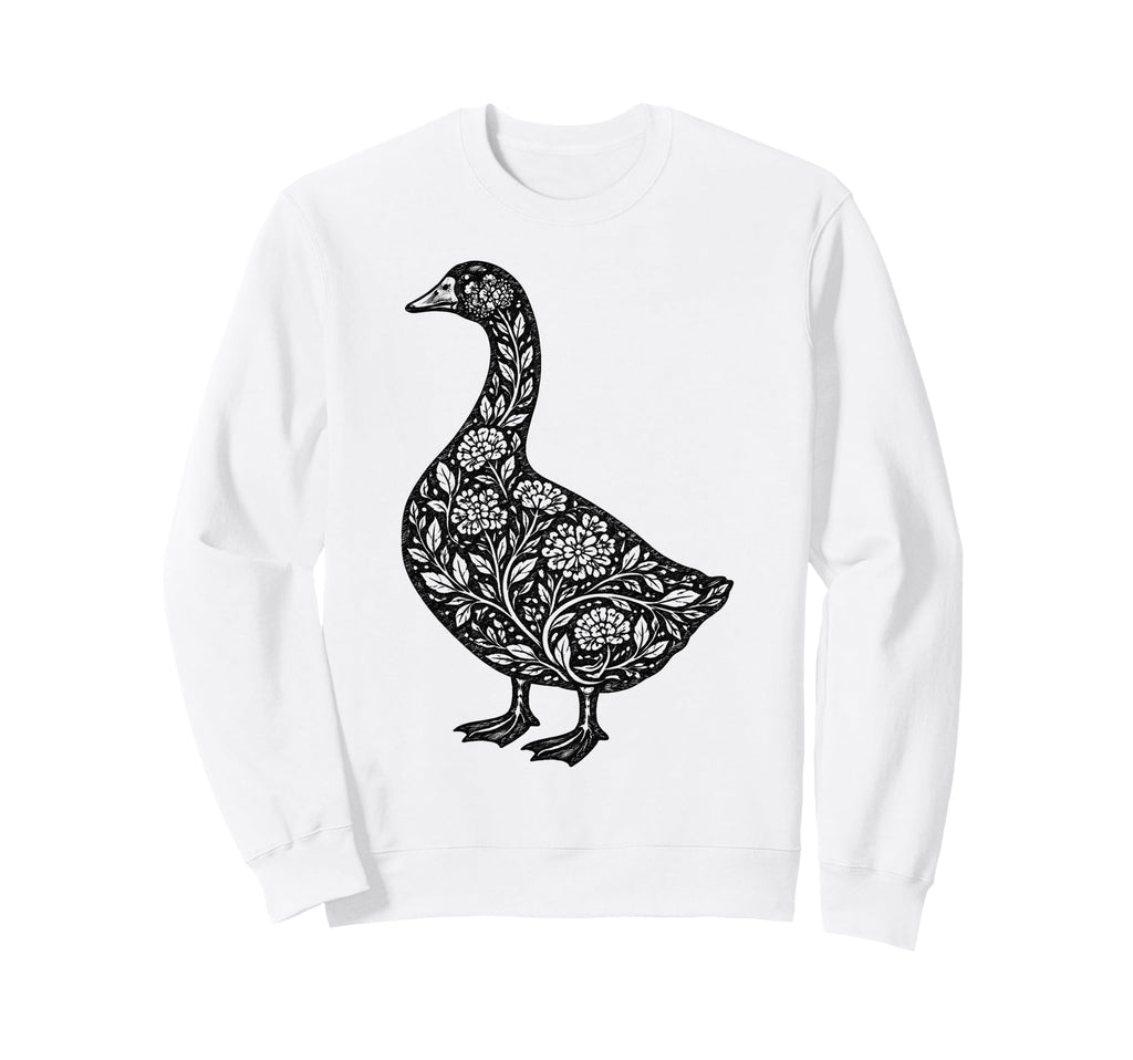 Floral Goose Linocut Aesthetic Nature Sweatshirt - Graphic Print Men Women - T-Shirt, Sweatshirt, Hoodie