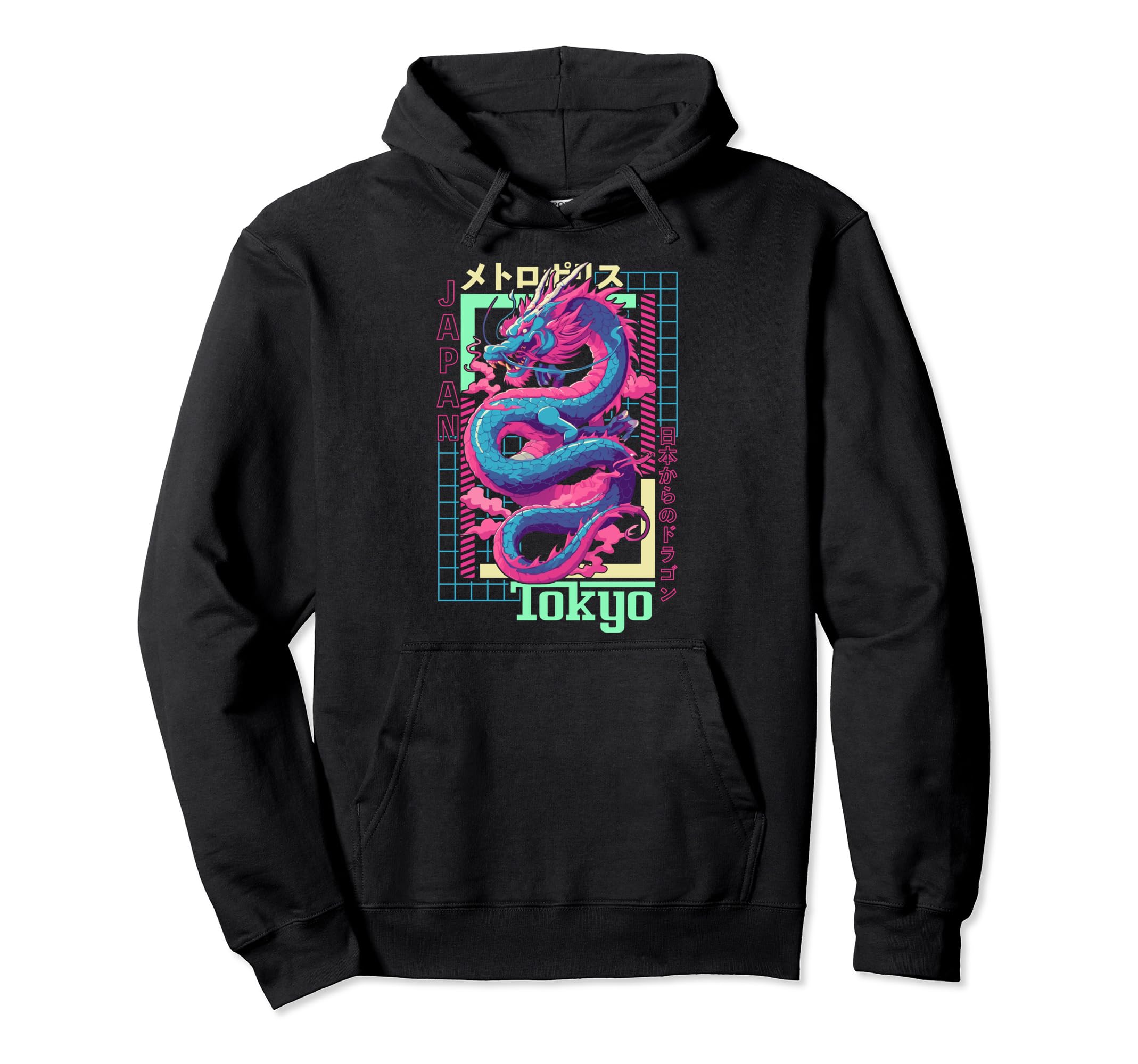 Tokyo City Synthwave 80S Dragon Asian Hoodie - Streetwear Style for Adults - T-Shirt, Sweatshirt, Hoodie