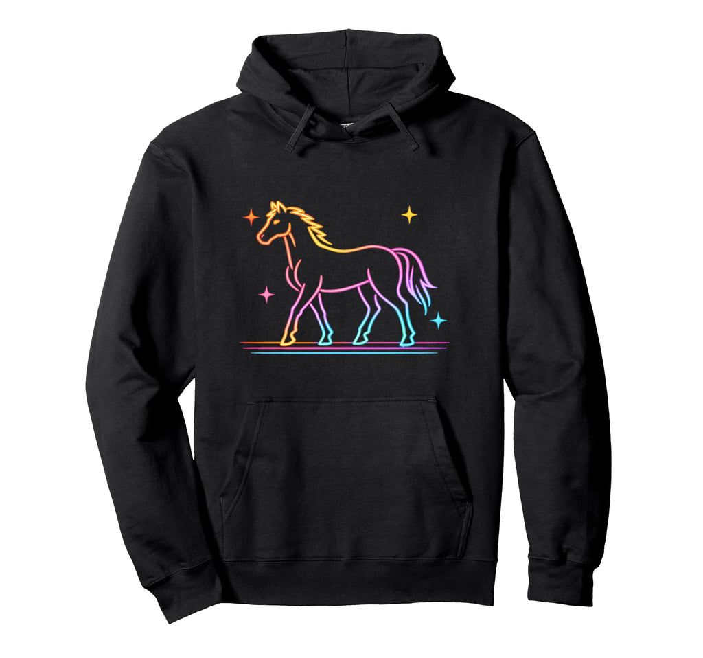 Neon Horse Western Night Cowgirl Hoodie - Novelty Apparel for Adults - T-Shirt, Sweatshirt, Hoodie