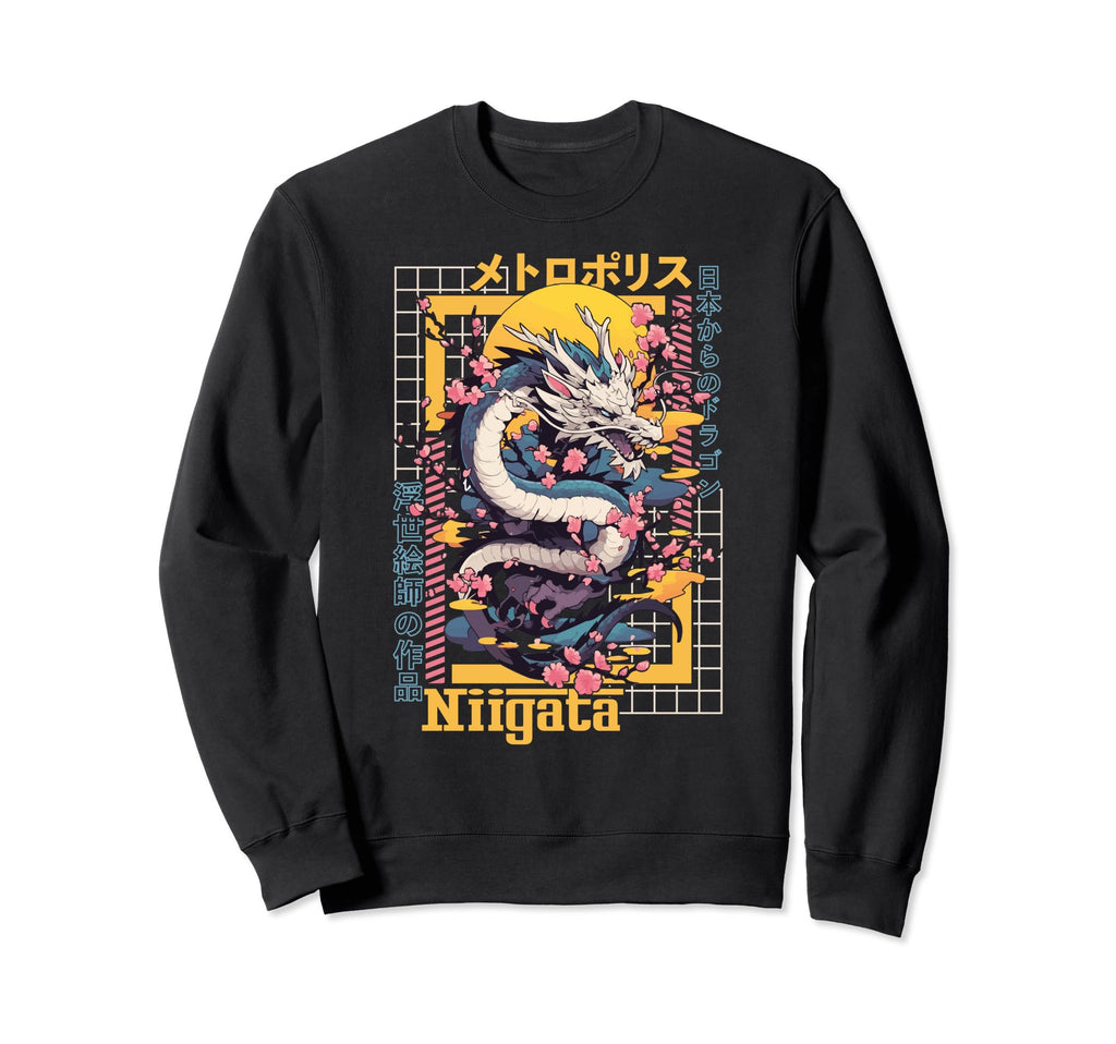 Niigata City Synthwave 80S Dragon Sweatshirt - Novelty Apparel Unisex - T-Shirt, Sweatshirt, Hoodie