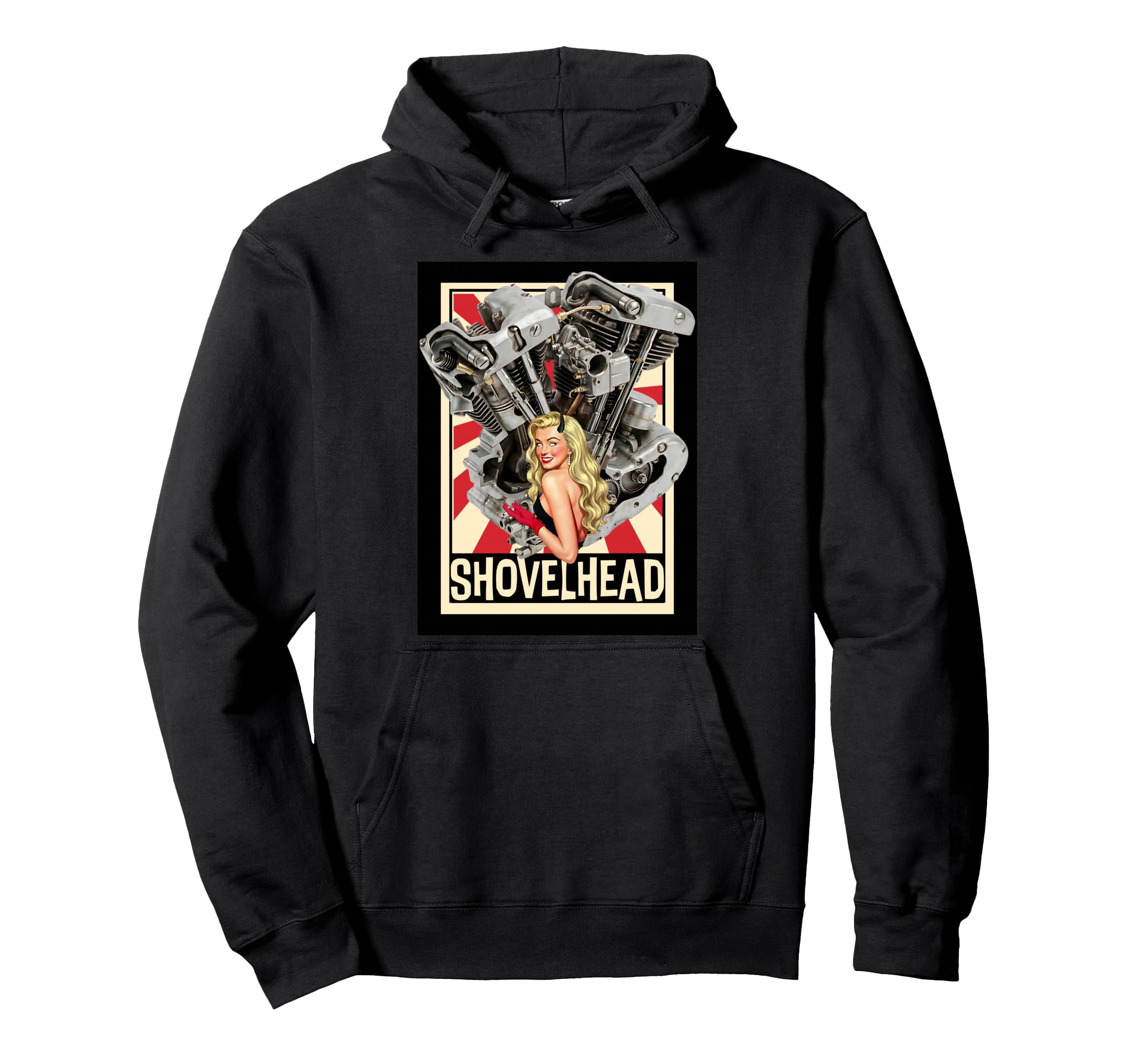Shovelhead Engine Pinup Biker Art Hoodie - Novelty Apparel Unisex - T-Shirt, Sweatshirt, Hoodie