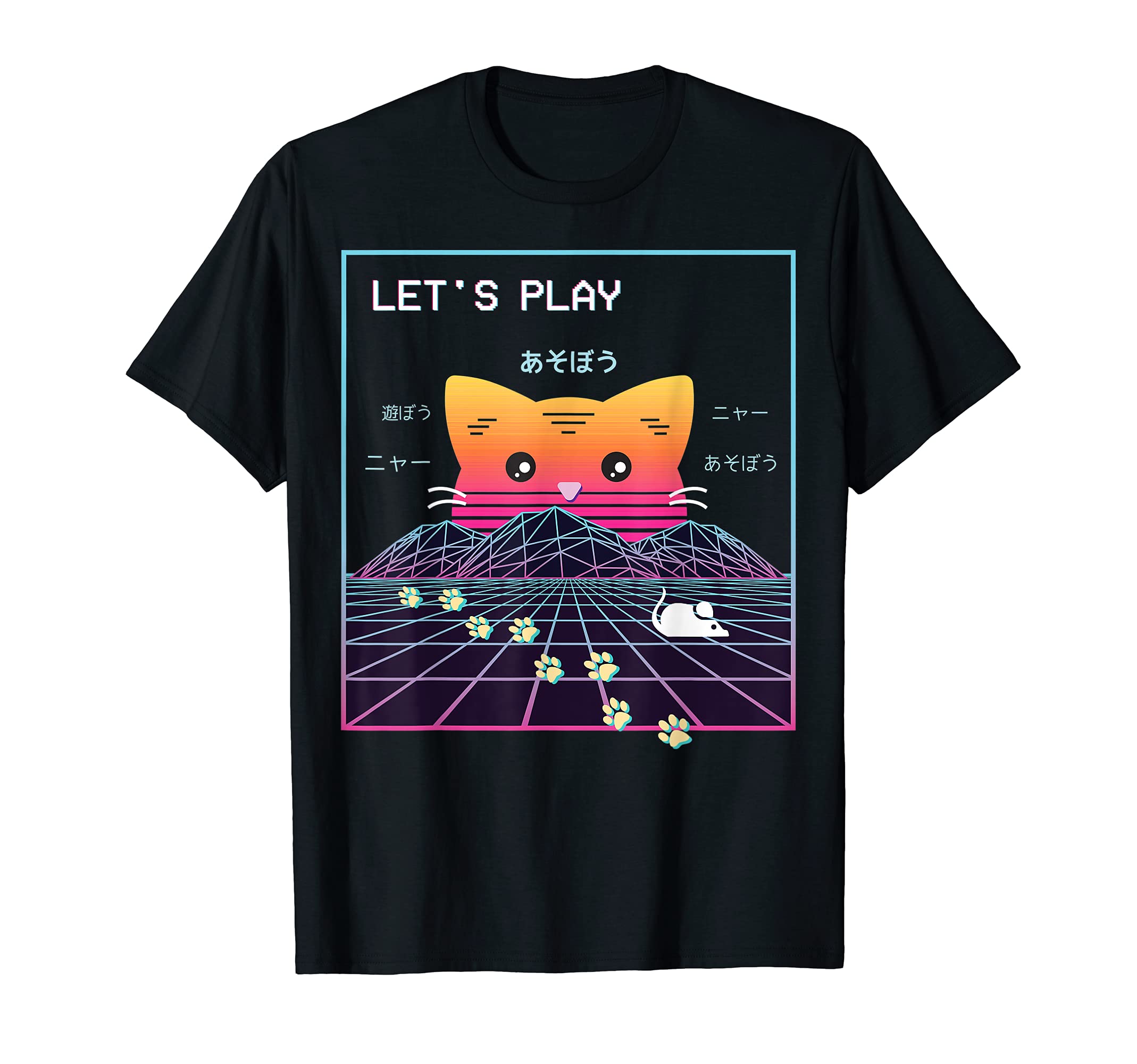 Vaporwave Japanese Cat 80S Sunset T-Shirt - Minimalist Print Men Women - T-Shirt, Sweatshirt, Hoodie