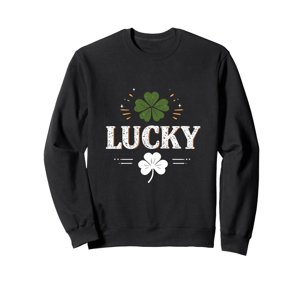 Lucky Typography Clover Sweatshirt - Novelty Apparel for Adults - T-Shirt, Sweatshirt, Hoodie