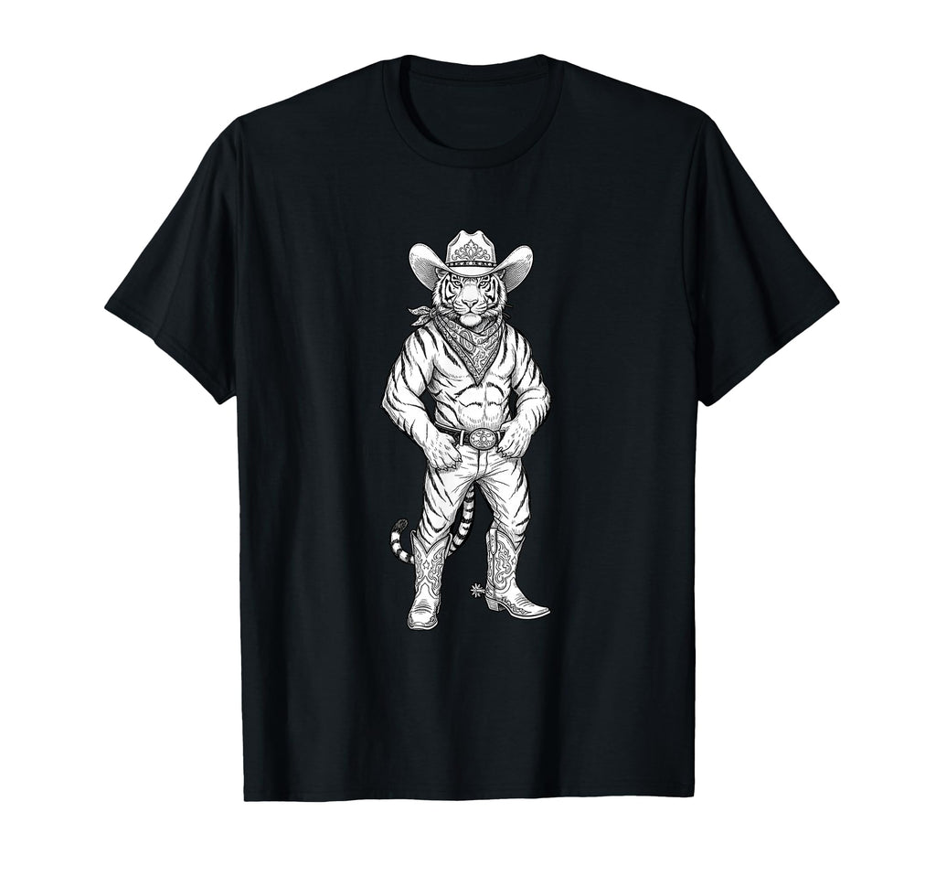 Howdy Tiger Cowboy Western Country T-Shirt - Novelty Apparel for Adults - T-Shirt, Sweatshirt, Hoodie
