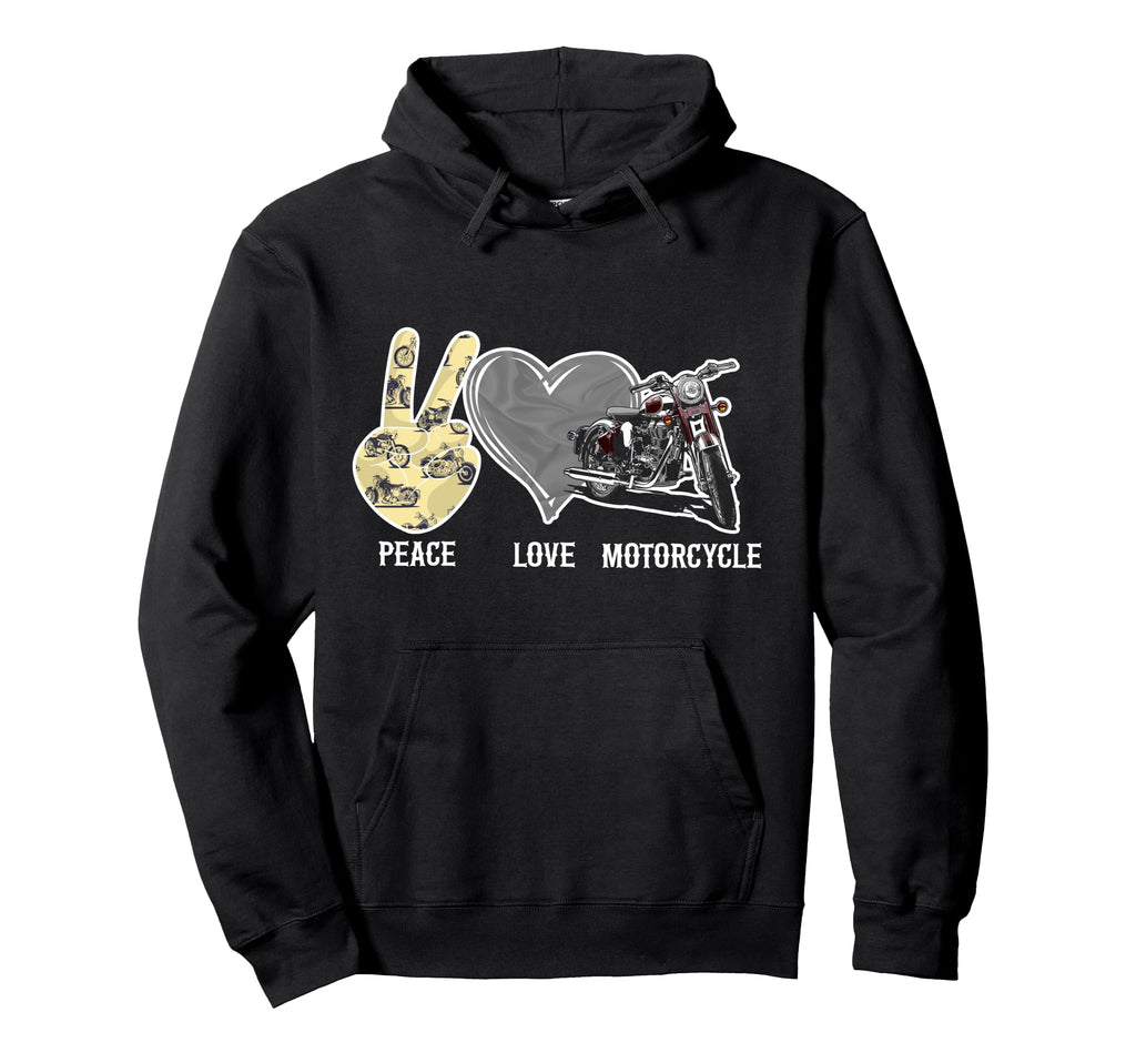 Motorcycle Biker Peace Love Motorcycle Hoodie - Custom Art Print for Adults - T-Shirt, Sweatshirt, Hoodie