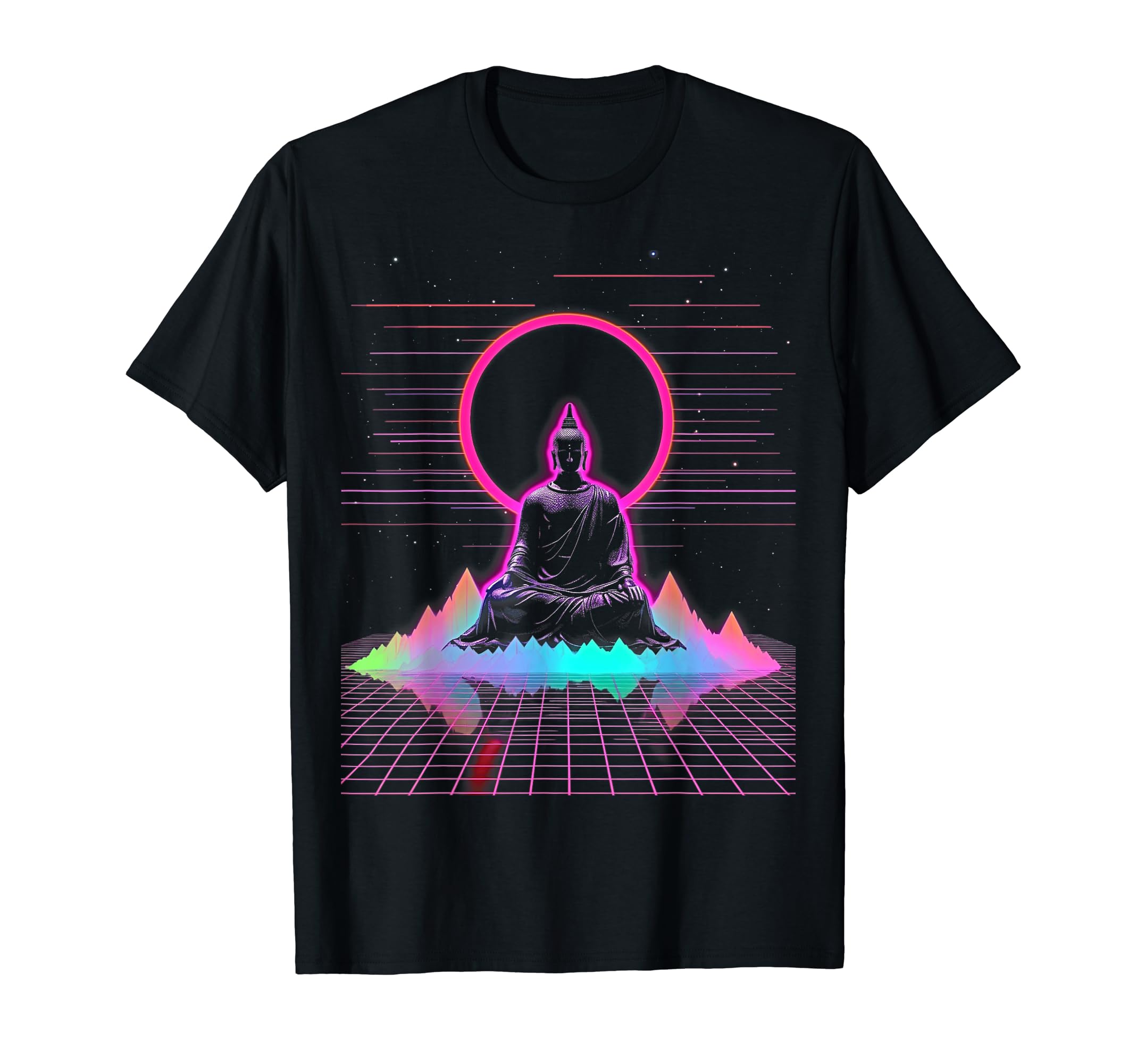 Synthwave Alien Buddha Cyberpunk T-Shirt - Fun Novelty Design for Adults - T-Shirt, Sweatshirt, Hoodie