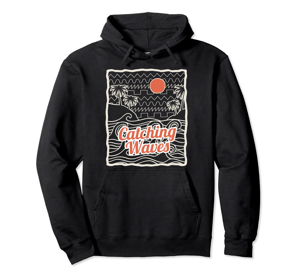 Catching Waves Synthwave Waveform Hoodie - Fun Novelty Design for Adults - T-Shirt, Sweatshirt, Hoodie