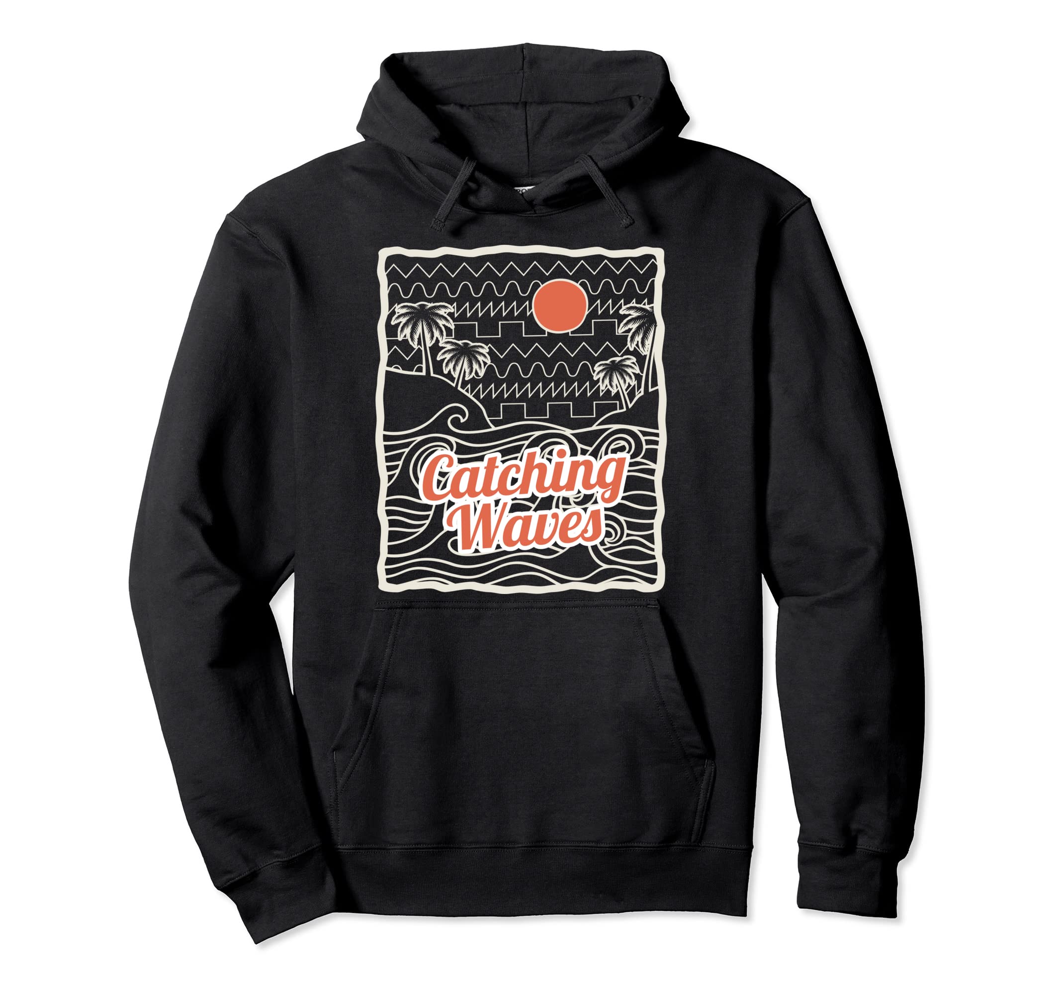 Catching Waves Synthwave Waveform Hoodie - Fun Novelty Design for Adults - T-Shirt, Sweatshirt, Hoodie
