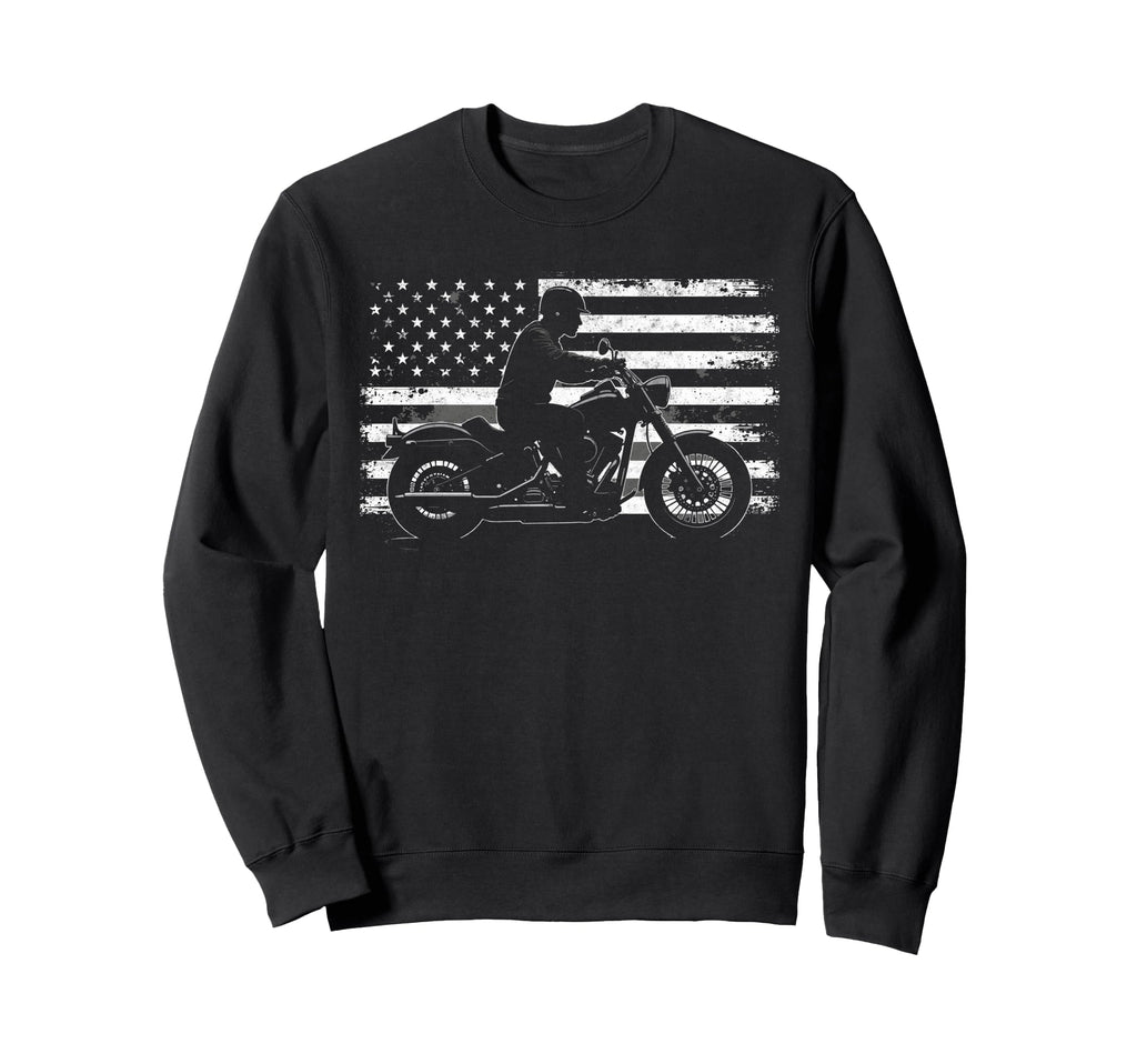 Us Flag Biker Riding Lover Sweatshirt - Minimalist Print Men Women - T-Shirt, Sweatshirt, Hoodie