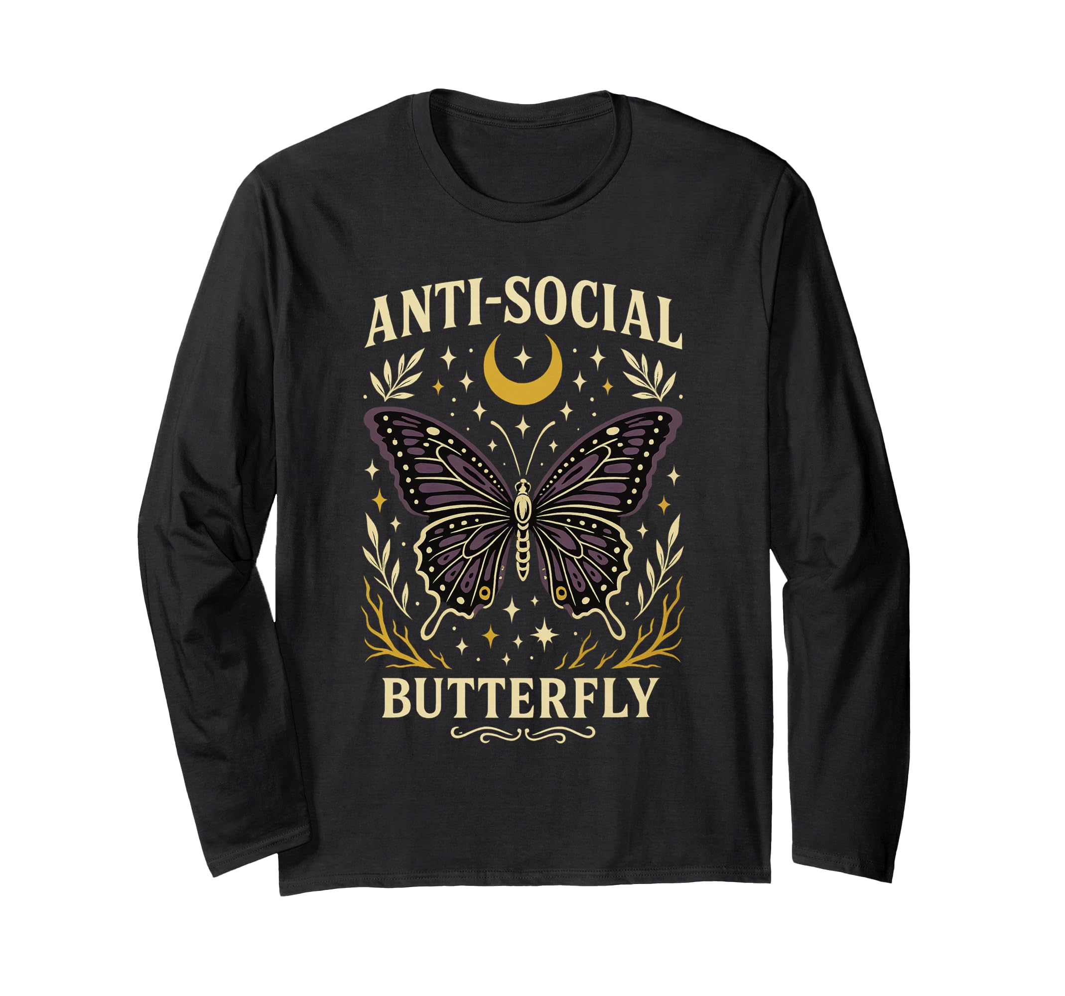 Anti Social Butterfly Moon Stars Funny T-Shirt - Graphic Print for Adults - T-Shirt, Sweatshirt, Hoodie