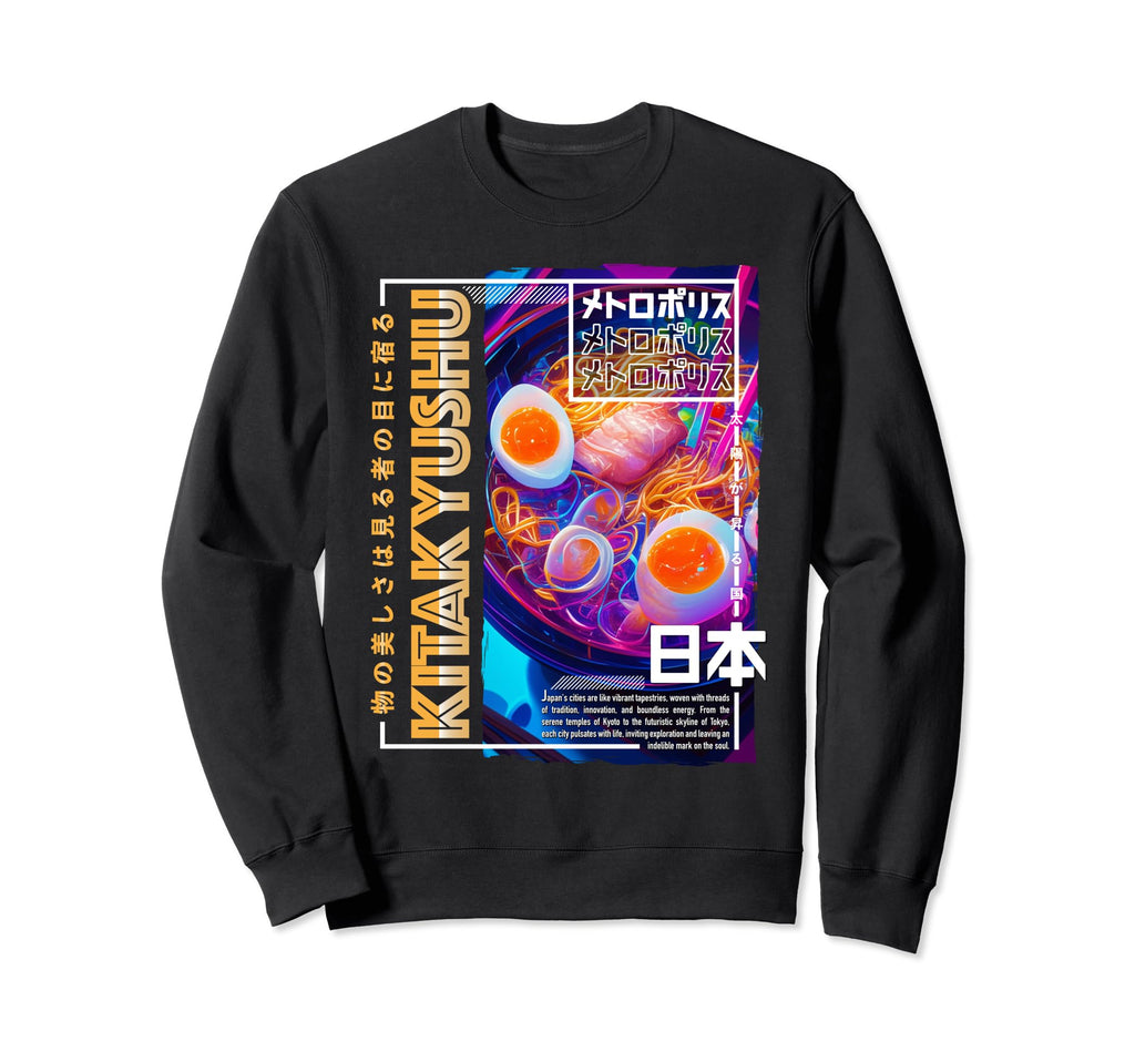 Kitakyushu City 80S Synthwave Ramen Sweatshirt - Trendy Graphic Men Women - T-Shirt, Sweatshirt, Hoodie