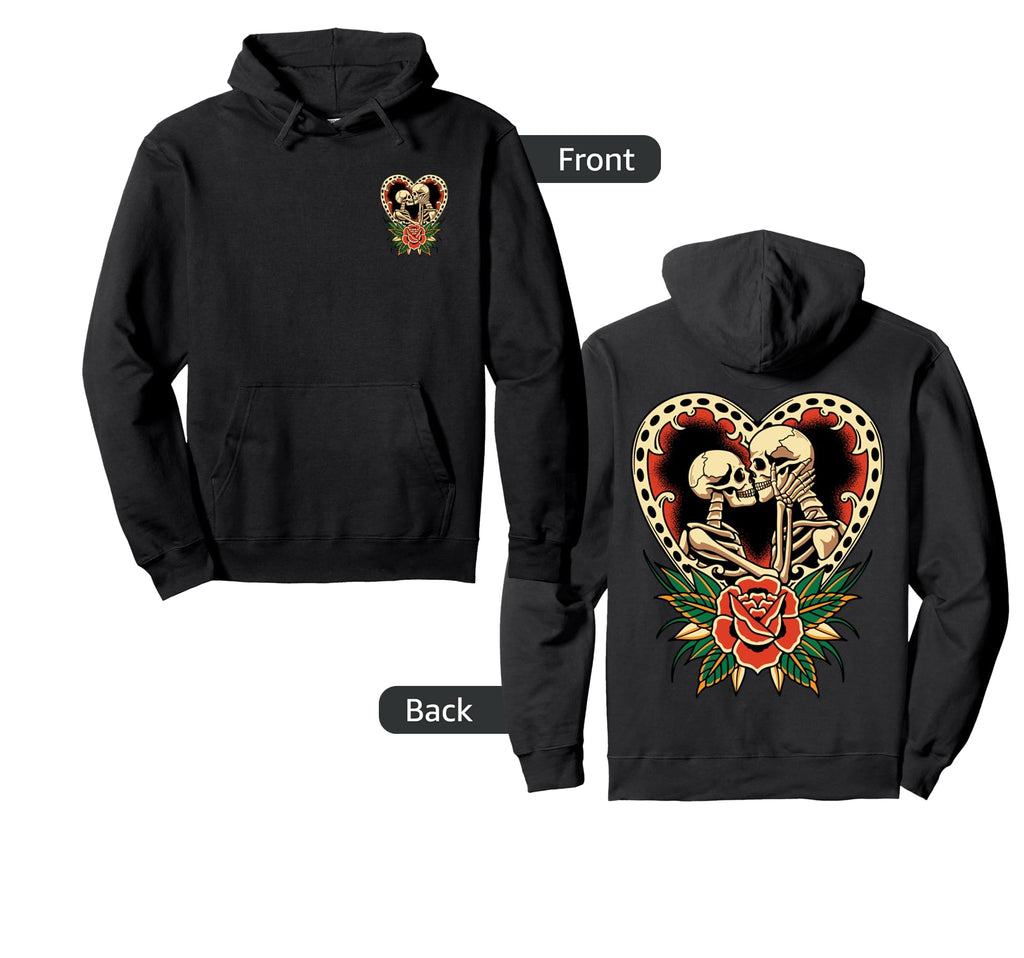 Lovers Skeletons Traditional Tattoo Alt Hoodie - Trendy Graphic Unisex - T-Shirt, Sweatshirt, Hoodie