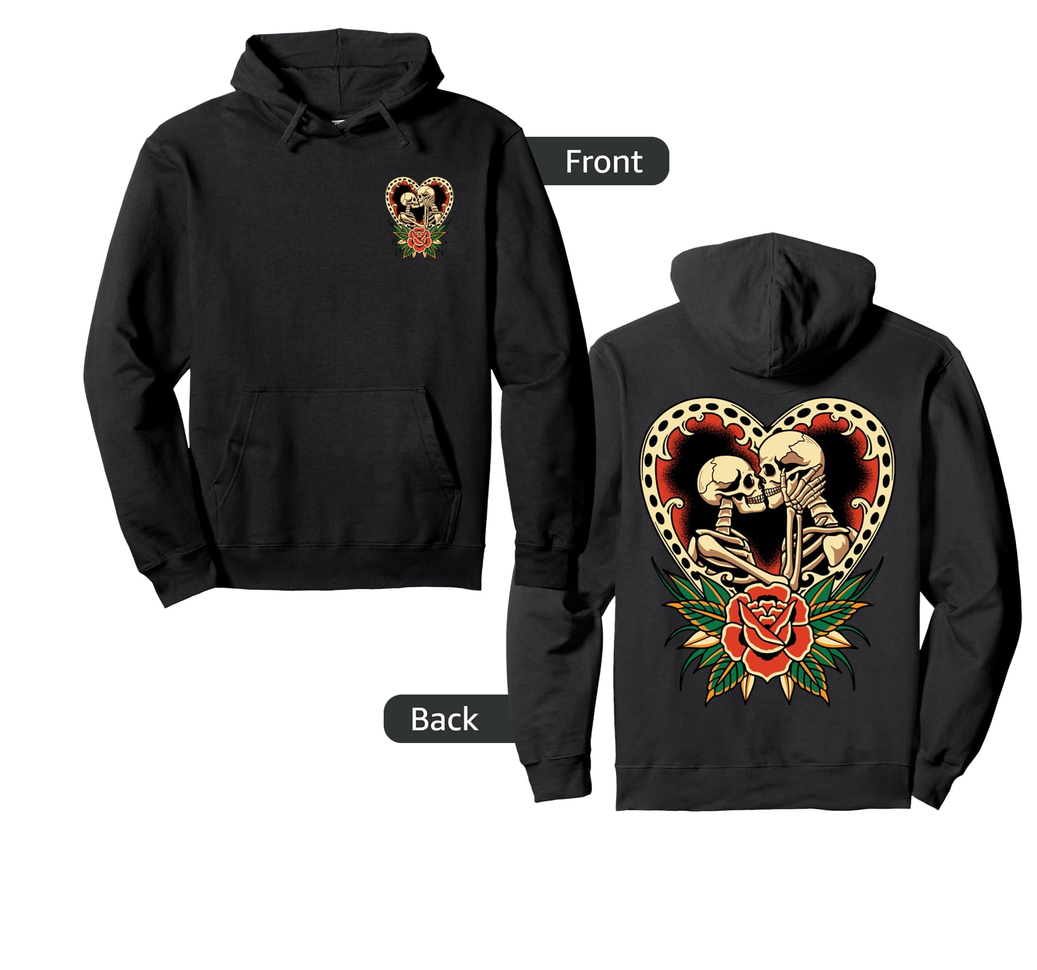 Lovers Skeletons Traditional Tattoo Alt Hoodie - Trendy Graphic Unisex - T-Shirt, Sweatshirt, Hoodie