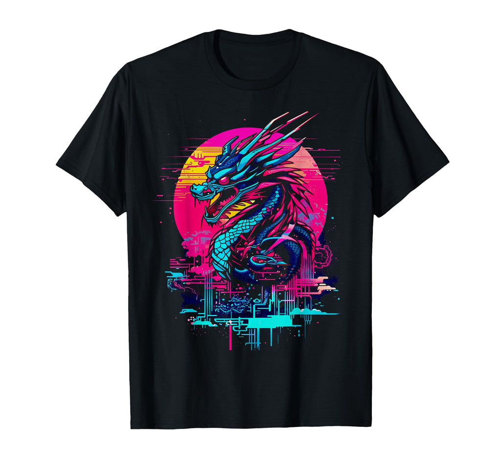 Cyberpunk Dragon Futuristic Outrun T-Shirt - Fun Novelty Design for Adults - T-Shirt, Sweatshirt, Hoodie