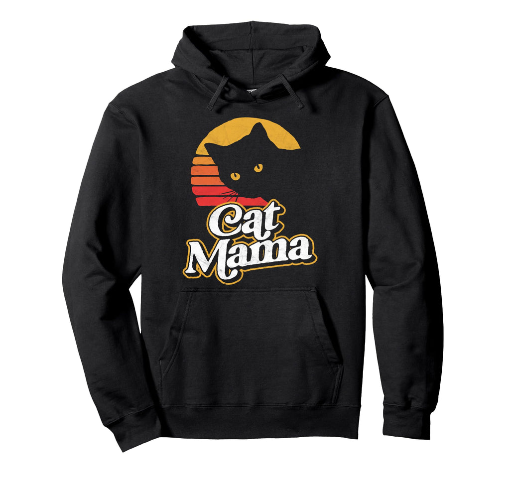 Cat Mama Eighties Cat Distressed Hoodie - Novelty Apparel Unisex - T-Shirt, Sweatshirt, Hoodie