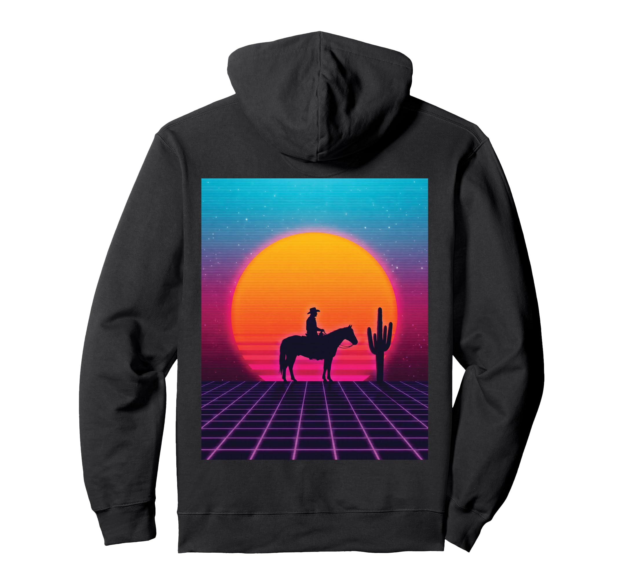 Synthwave Cowboy Retrowave 80S Western Hoodie - Unique Graphic Unisex - T-Shirt, Sweatshirt, Hoodie