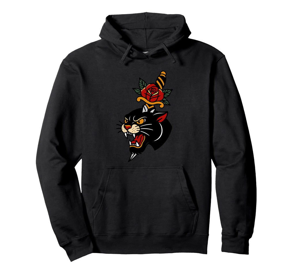 Black Panther Head Tattoo Dagger Rose Hoodie - Graphic Print Unisex - T-Shirt, Sweatshirt, Hoodie
