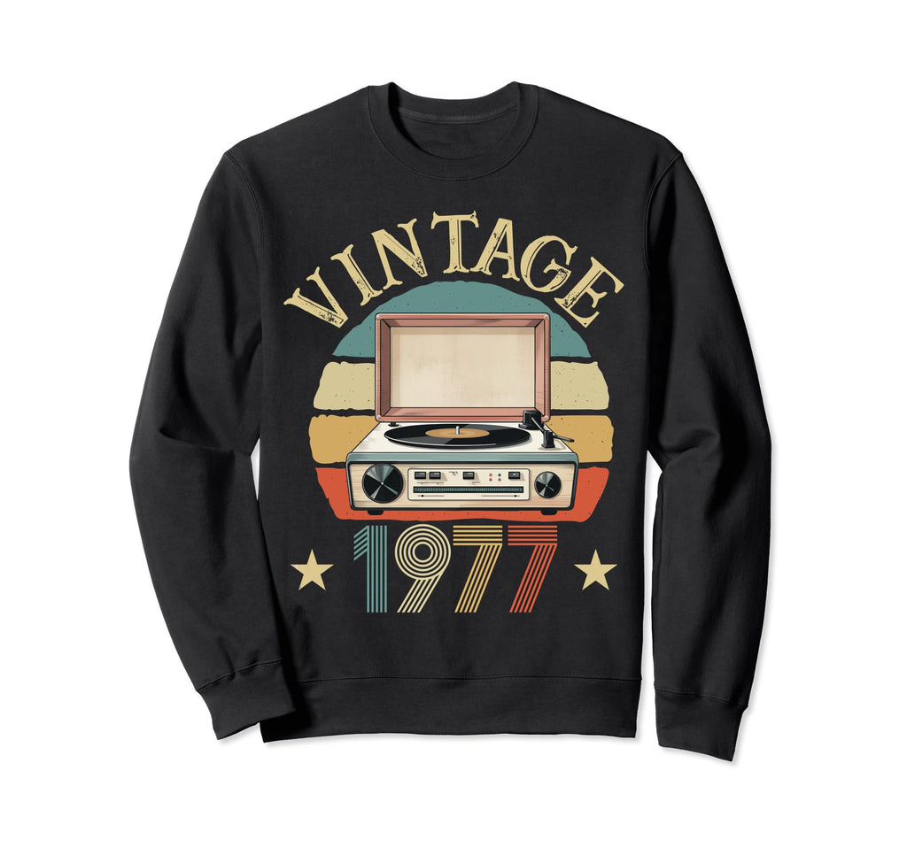 1977 Born 1977 Sunset Vinyl Record Sweatshirt - Unique Graphic Unisex - T-Shirt, Sweatshirt, Hoodie