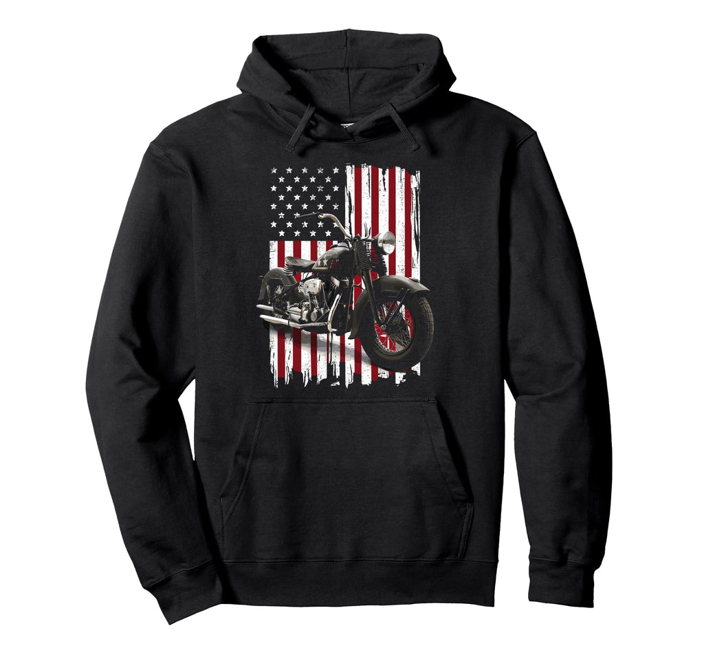 Patriotic Motorcycle Usa Flag Biker Hoodie - Custom Art Print for Adults - T-Shirt, Sweatshirt, Hoodie