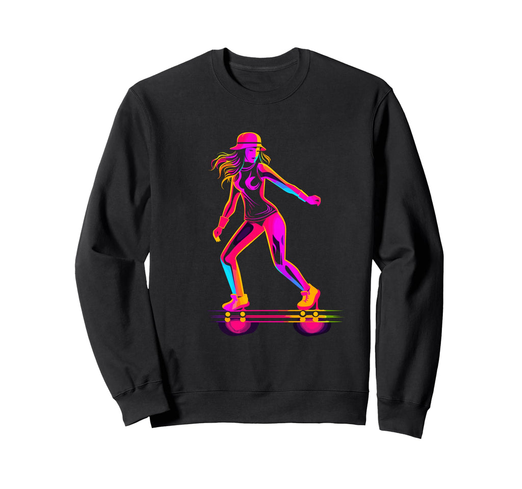Female Roller Skater Retrowave Sweatshirt - Unique Graphic Men Women - T-Shirt, Sweatshirt, Hoodie
