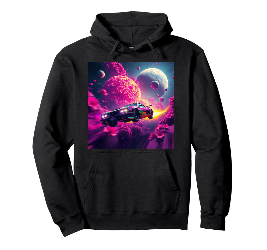 Futuristic Space Car 80S Synthwave Vibes Hoodie - Graphic Print Unisex - T-Shirt, Sweatshirt, Hoodie