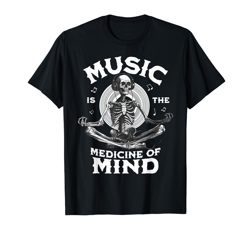 Funny Skeleton Meditation Listening To T-Shirt - Novelty Apparel Unisex - T-Shirt, Sweatshirt, Hoodie