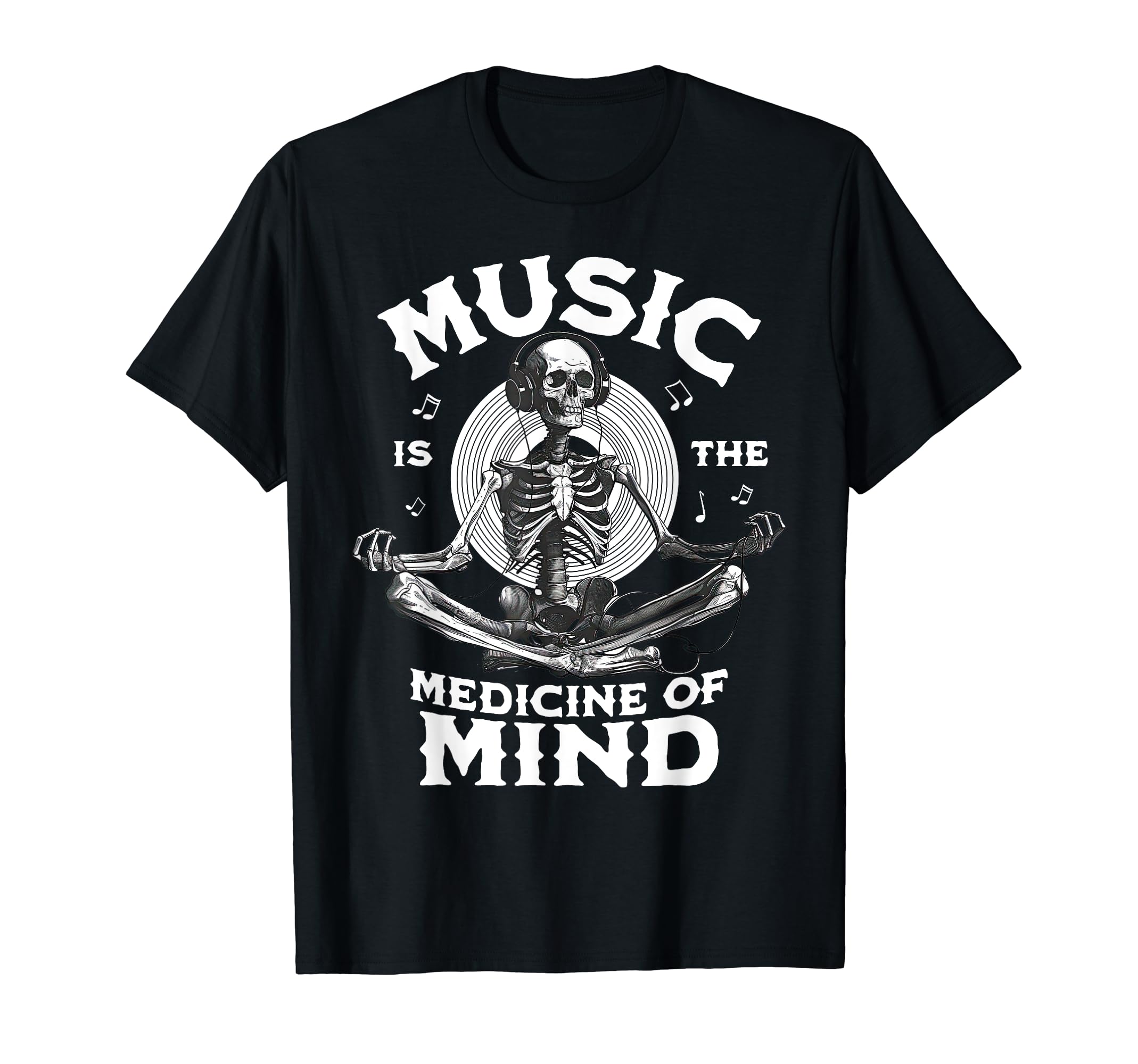 Funny Skeleton Meditation Listening To T-Shirt - Novelty Apparel Unisex - T-Shirt, Sweatshirt, Hoodie