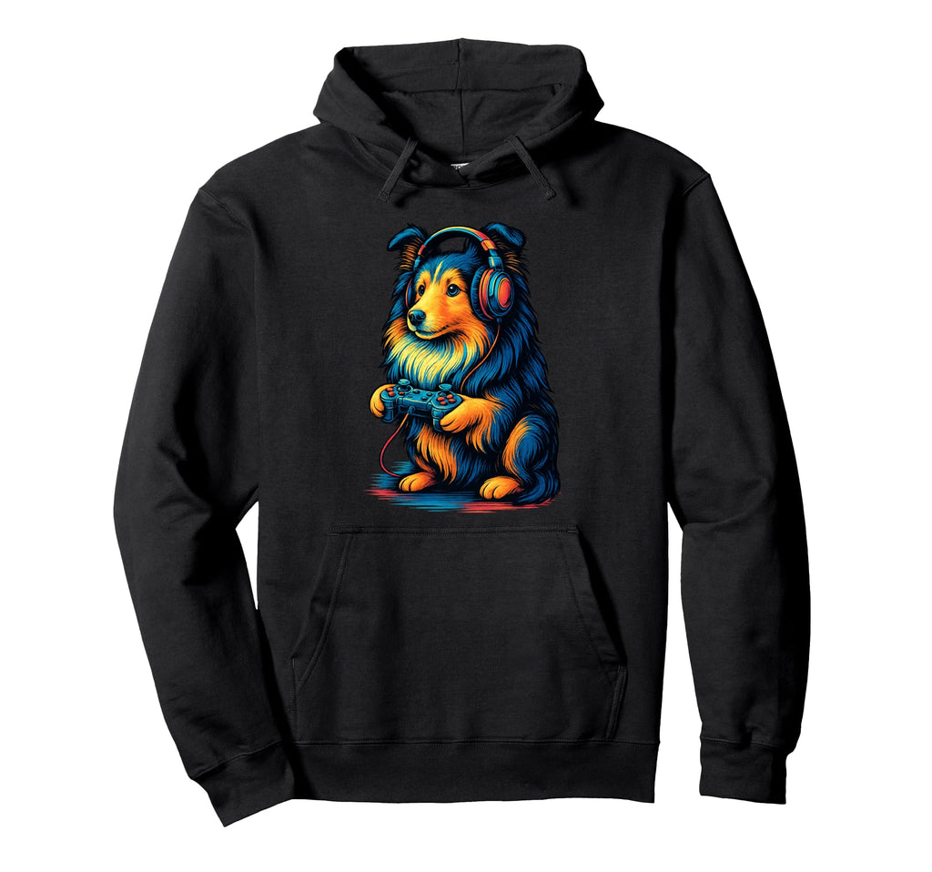 Shetland Sheepdog Gamer Gaming Dog Lover Hoodie - Novelty Apparel Unisex - T-Shirt, Sweatshirt, Hoodie