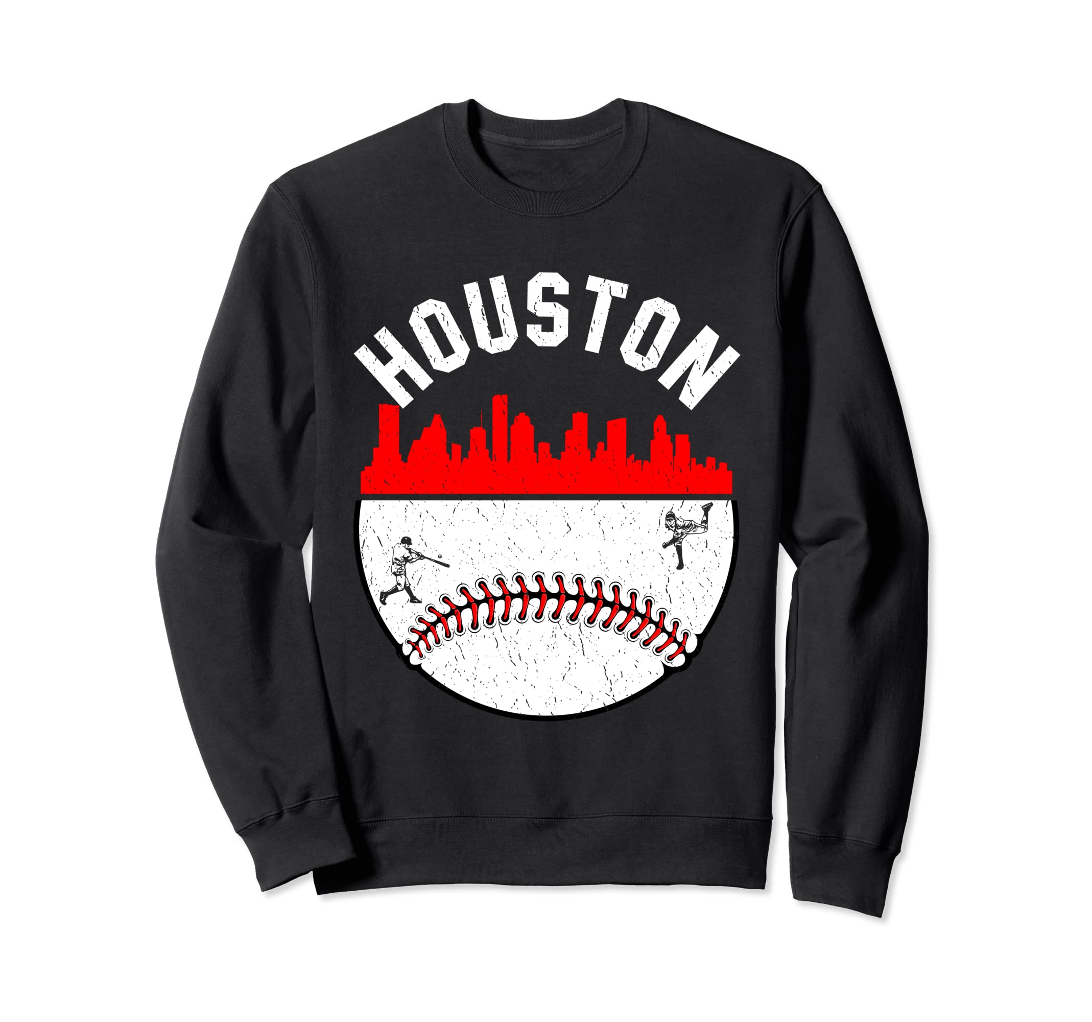 Houston Cityscape Baseball Sweatshirt - Fun Novelty Design for Adults - T-Shirt, Sweatshirt, Hoodie