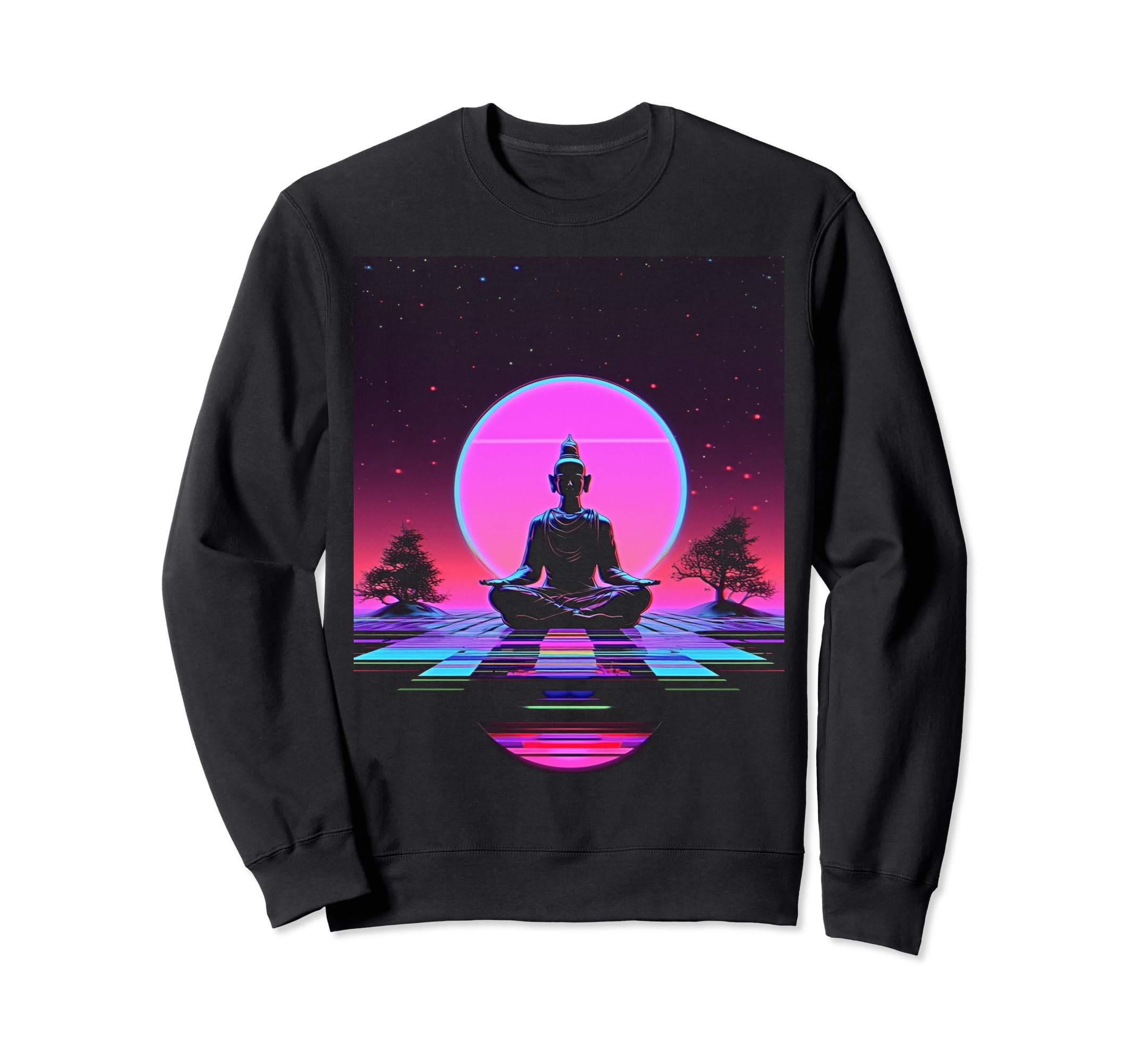 Synthwave Alien Buddha Cyberpunk 80S Sweatshirt - Unique Graphic Men Women - T-Shirt, Sweatshirt, Hoodie