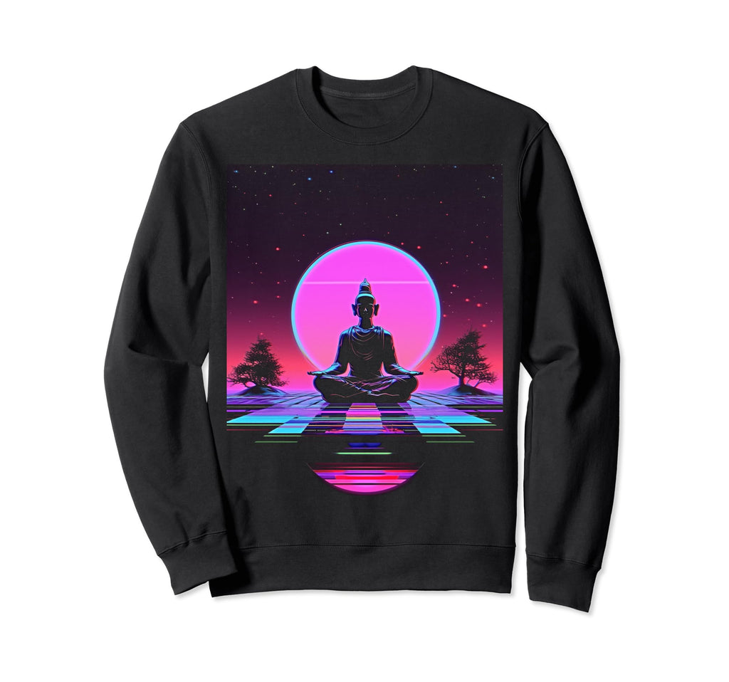 Synthwave Alien Buddha Sweatshirt - Casual Everyday Wear Men Women - T-Shirt, Sweatshirt, Hoodie