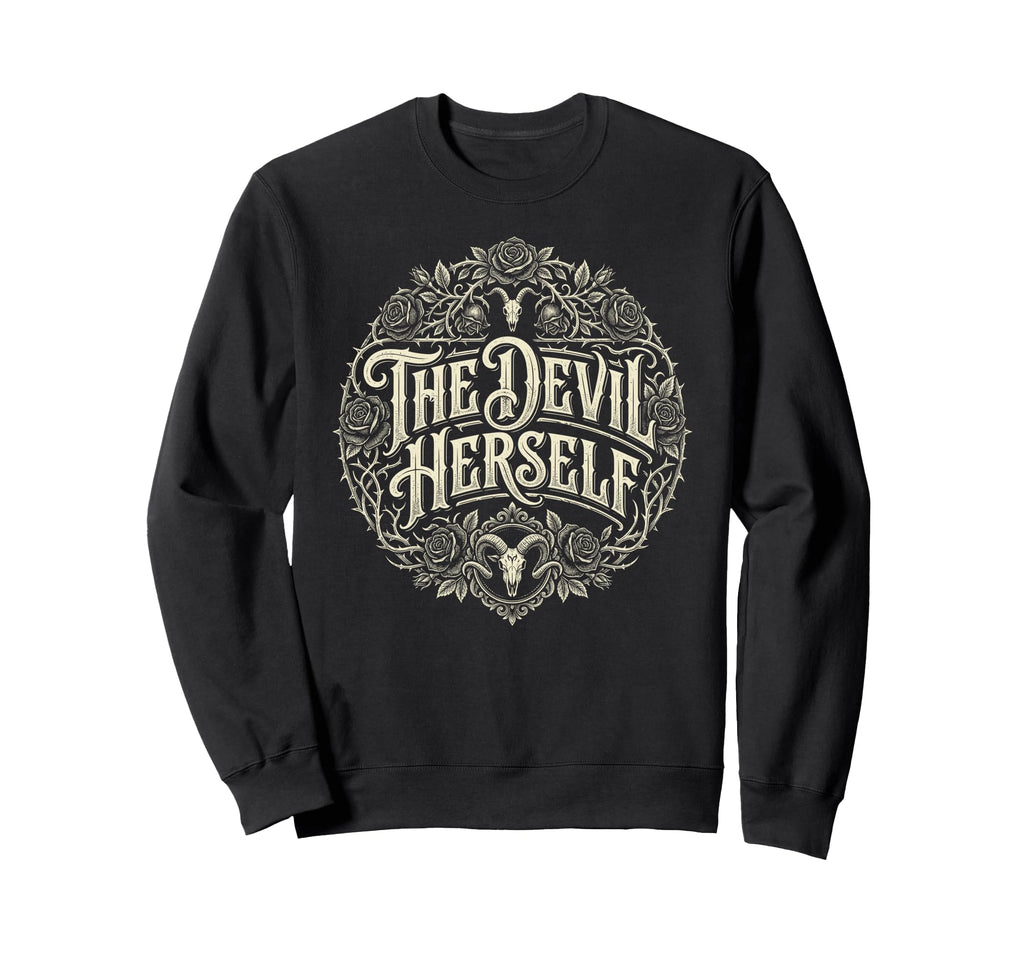 Devil Herself Occult Dark Feminine Sweatshirt - Trendy Graphic for Adults - T-Shirt, Sweatshirt, Hoodie
