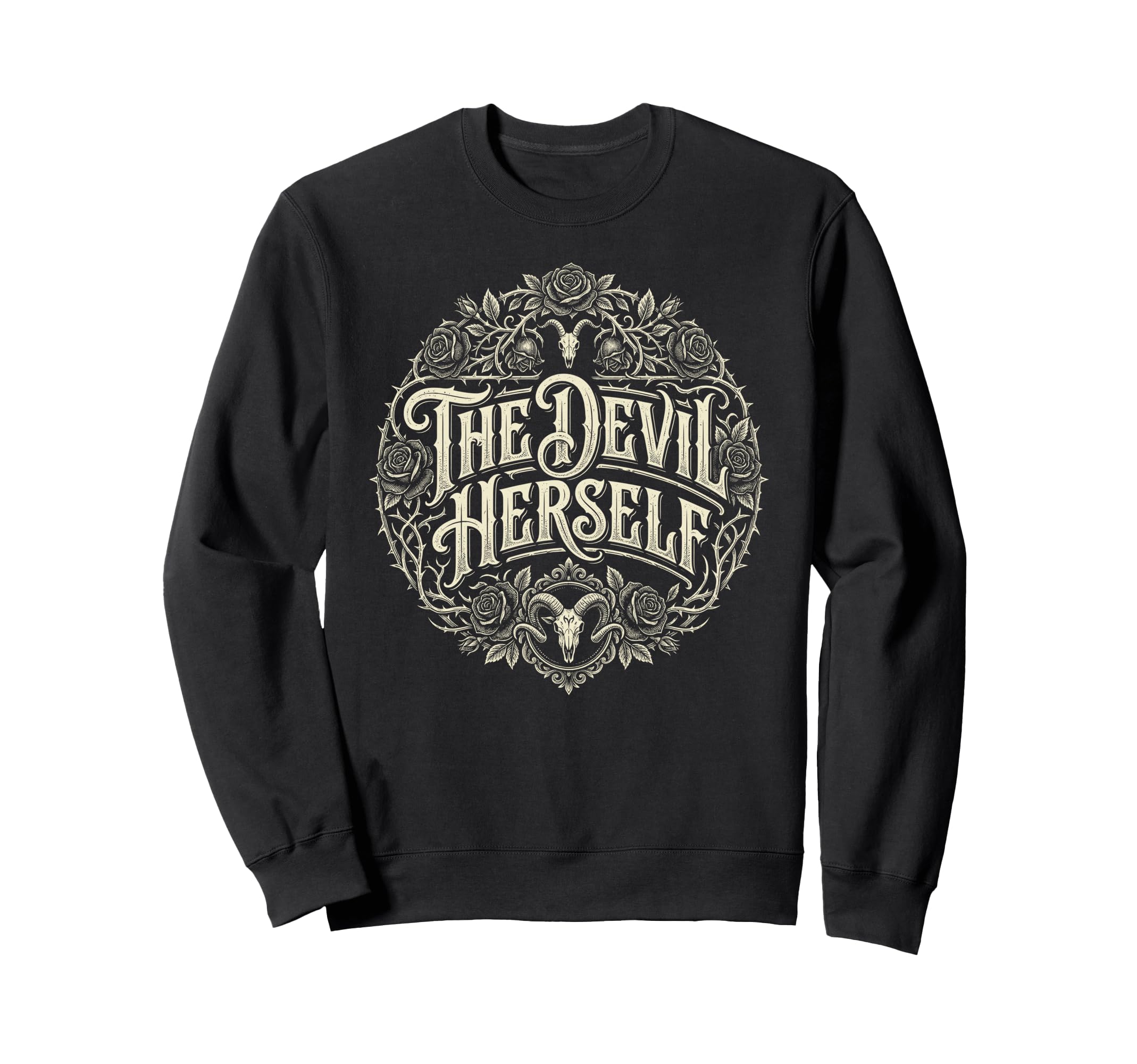 Devil Herself Occult Dark Feminine Sweatshirt - Trendy Graphic for Adults - T-Shirt, Sweatshirt, Hoodie