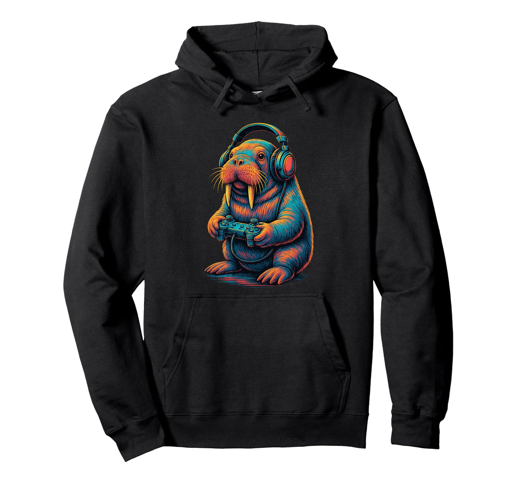 Walrus Gamer Gaming Animal Lover Hoodie - Casual Everyday Wear Men Women - T-Shirt, Sweatshirt, Hoodie