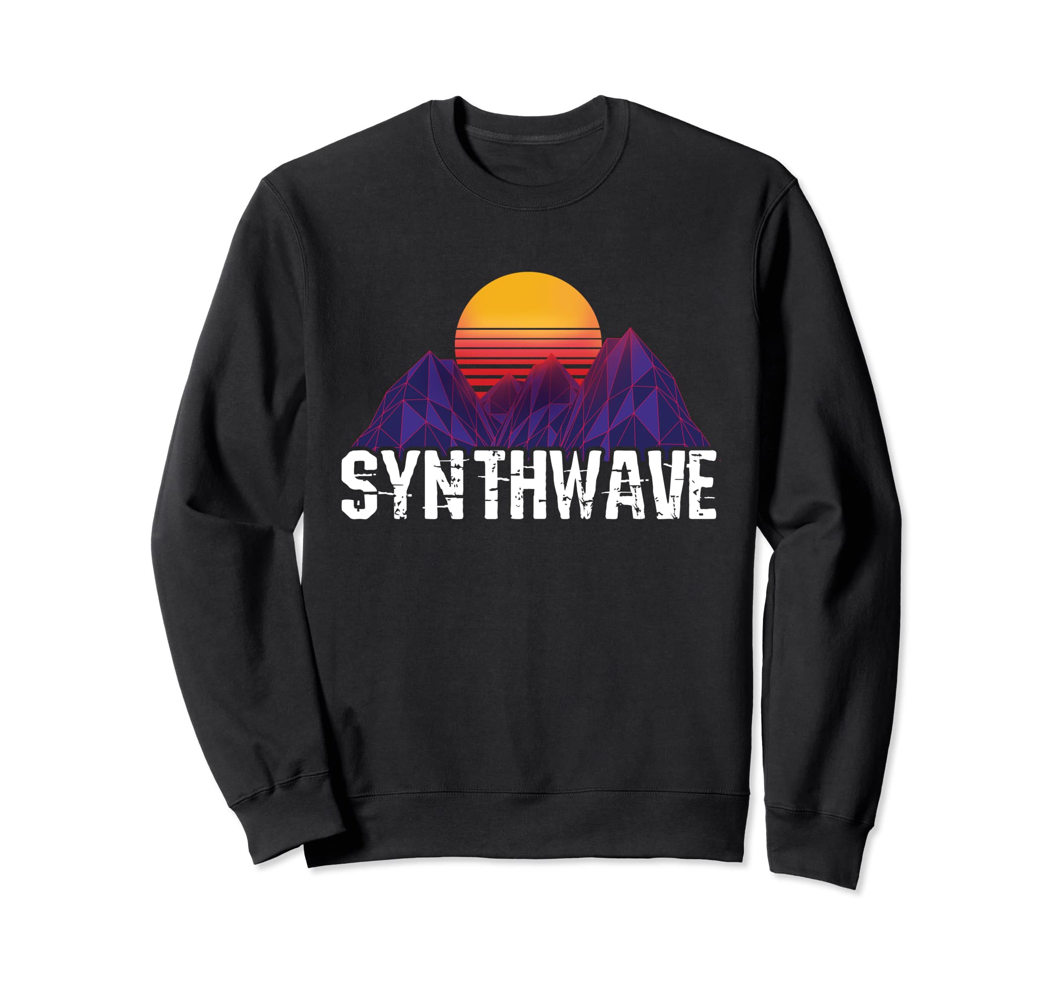 Synthwave Sunset Over Mountains Sweatshirt - Fun Novelty Design Men Women - T-Shirt, Sweatshirt, Hoodie