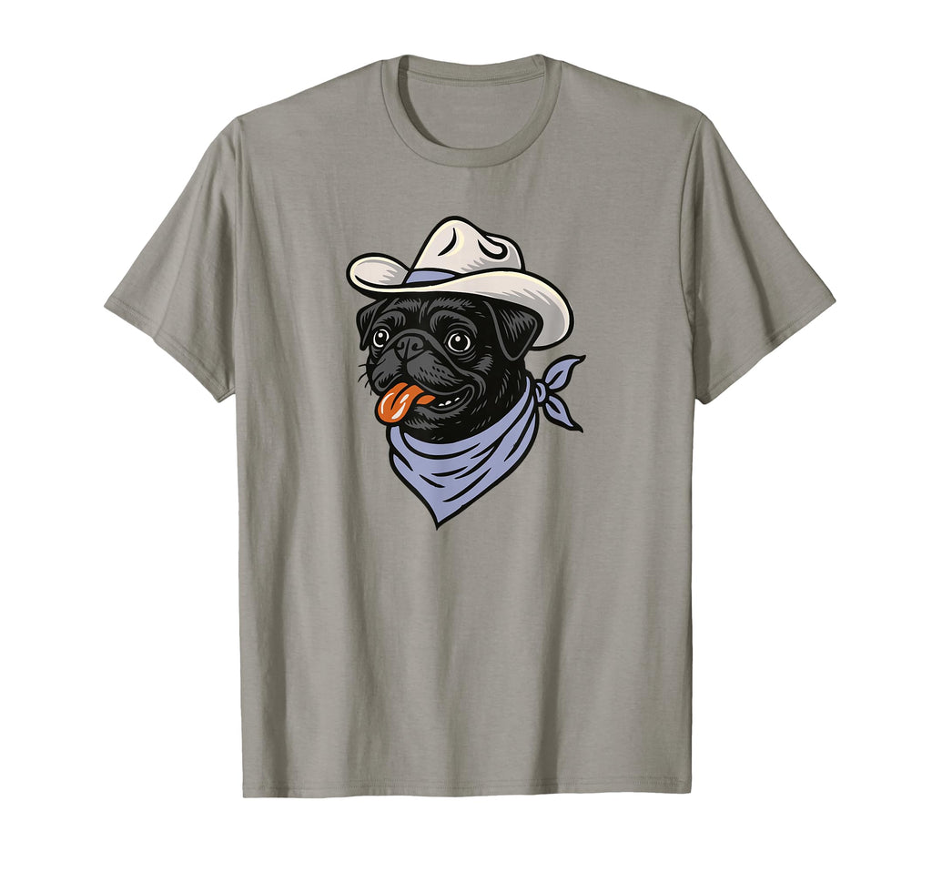 Funny Cowboy Pug Drawing Black T-Shirt - Unique Graphic for Adults - T-Shirt, Sweatshirt, Hoodie